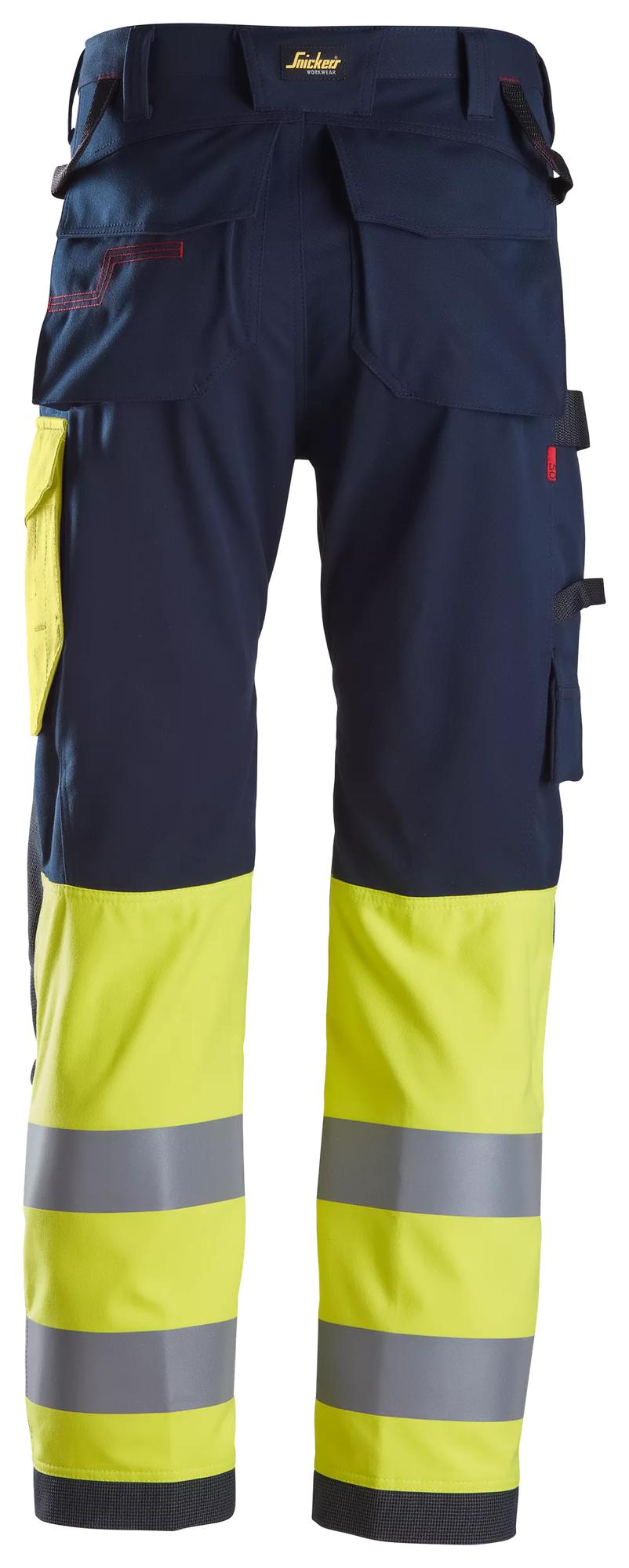 Snickers Workwear 6376 ProtecWork, Work Trousers, High-Vis Class 1 in Navy/Hi-Vis Yellow, back view