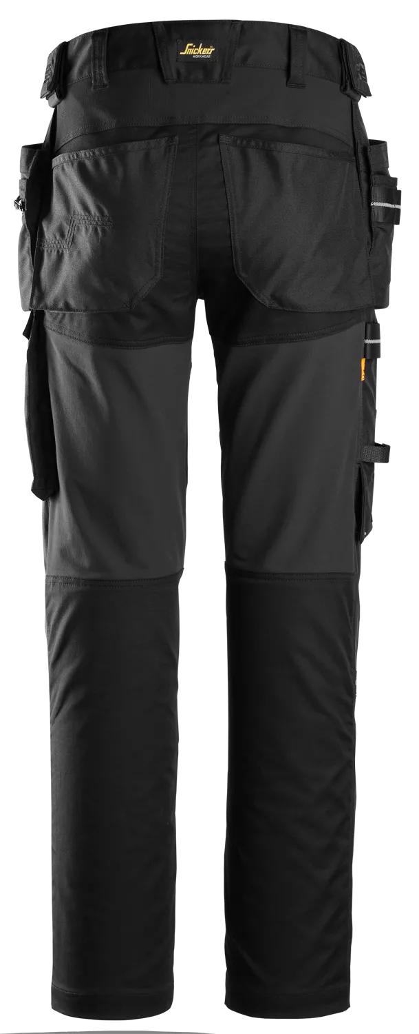 Snickers Workwear 6590 AllroundWork, Stretch Trousers Capsulized™ Kneepads Holster Pockets in Black/Black, back view