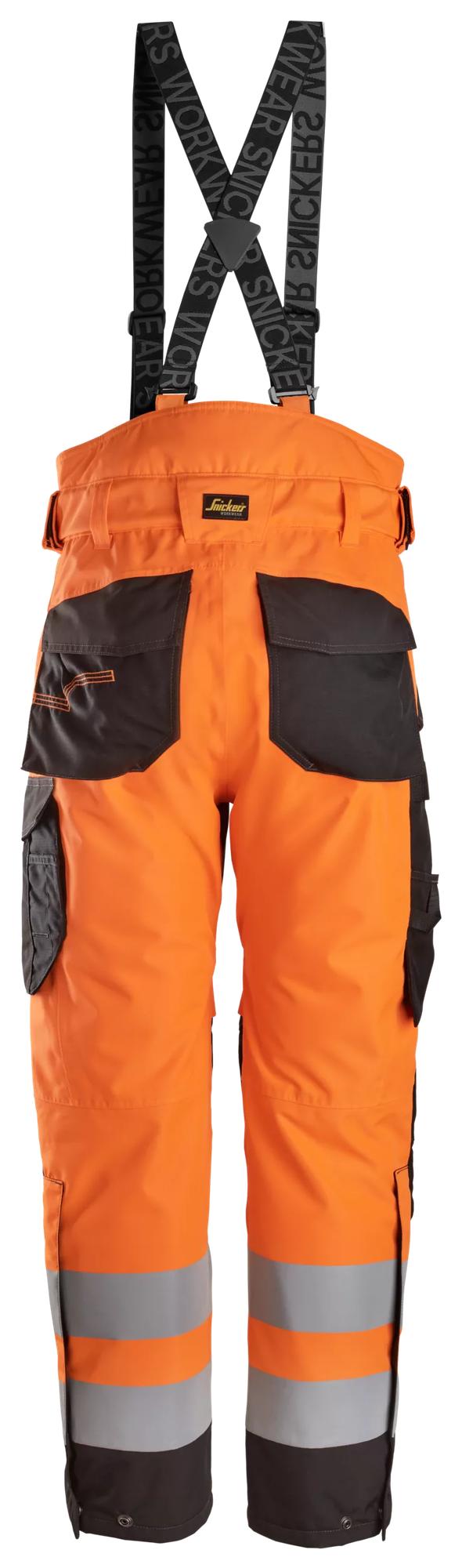 Snickers Workwear 6630 High-Vis Class 2, Waterproof 37.5® 2-Layer Light Padded Trousers in Hi-Vis Orange/Black, back view