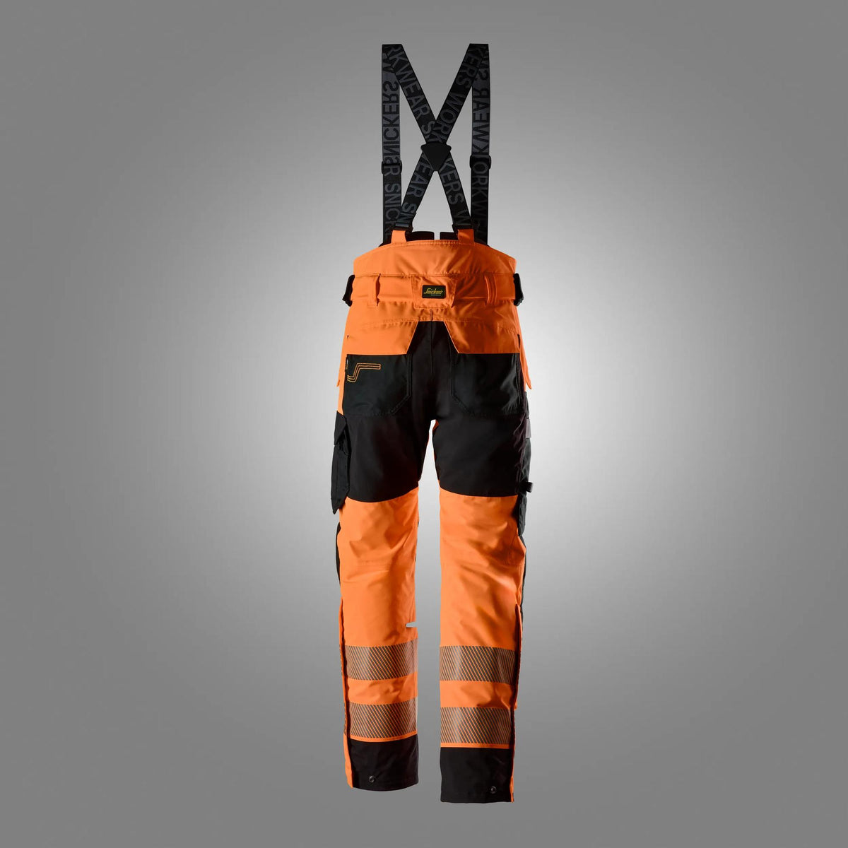 Snickers Workwear 6632 High-Vis Class 2 Insulated Stretch Trousers in Hi-Vis Orange/Black, back view