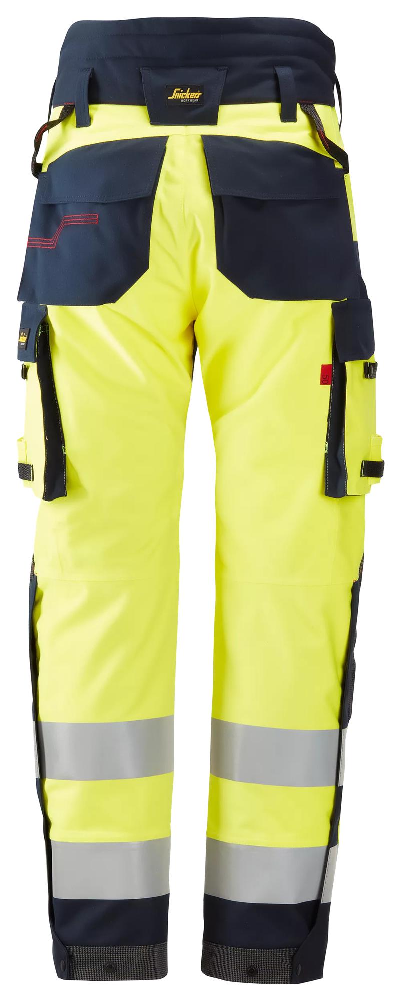 Snickers Workwear 6663 ProtecWork, Insulated Trousers, High-Vis Class 2 High vis yellow/Navy back view