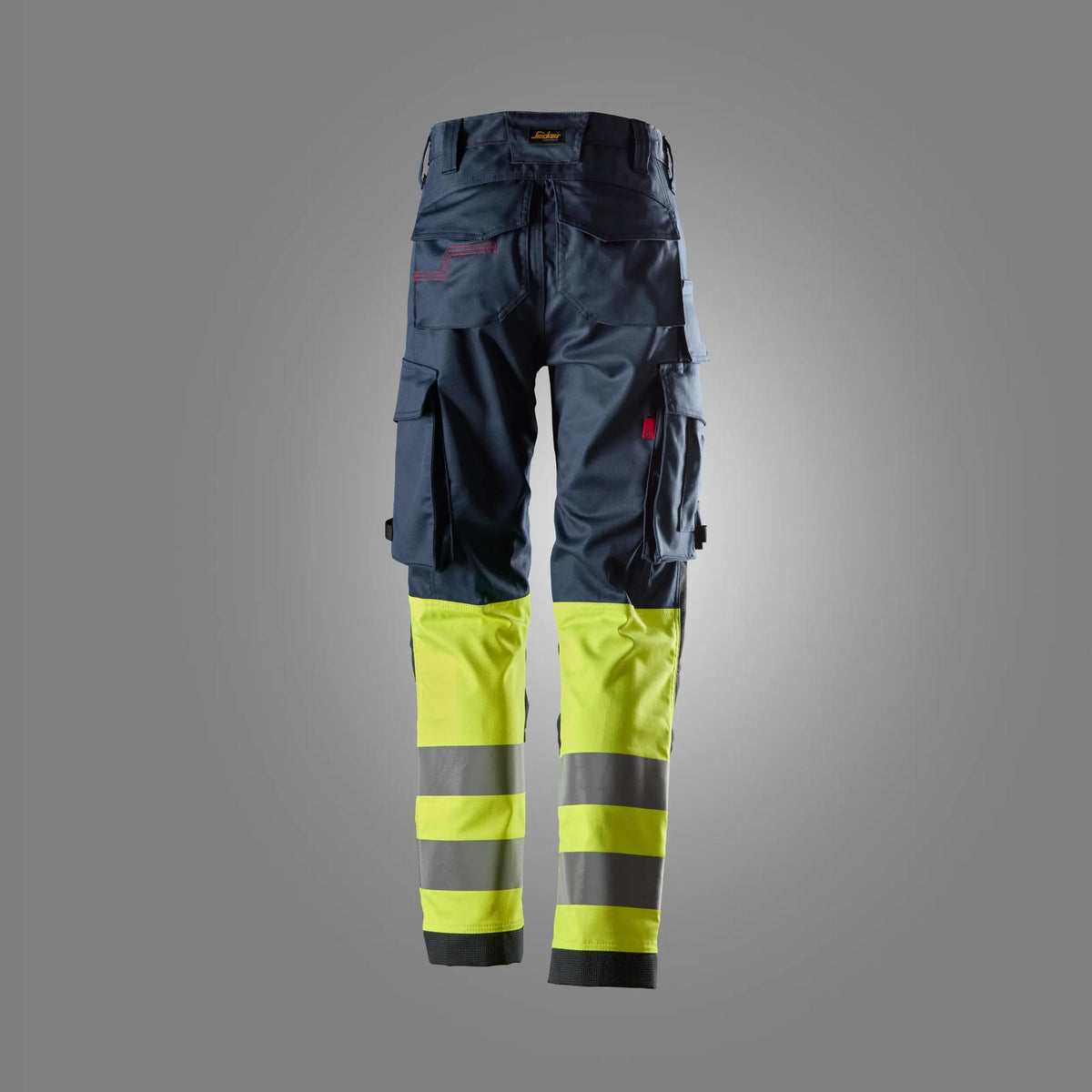 Snickers Workwear 6764 ProtecWork, Women’s Stretch Trousers, High-Vis Class 1 in Navy/Hi-Vis Yellow, back view