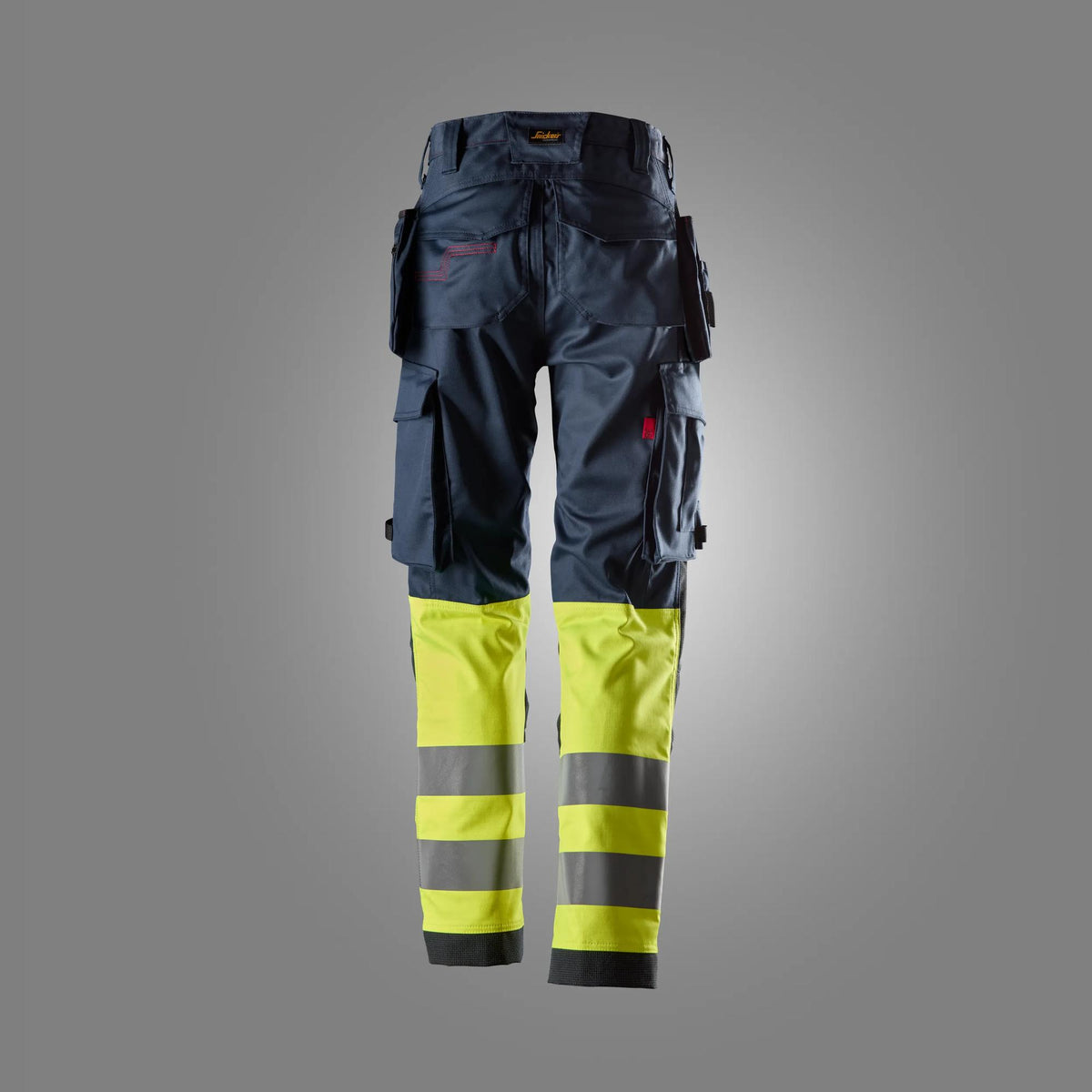 Snickers Workwear 6767 ProtecWork, Women’s Stretch Trousers Holster Pockets, High-Vis Class 1 in Navy/Hi-Vis Yellow, back view