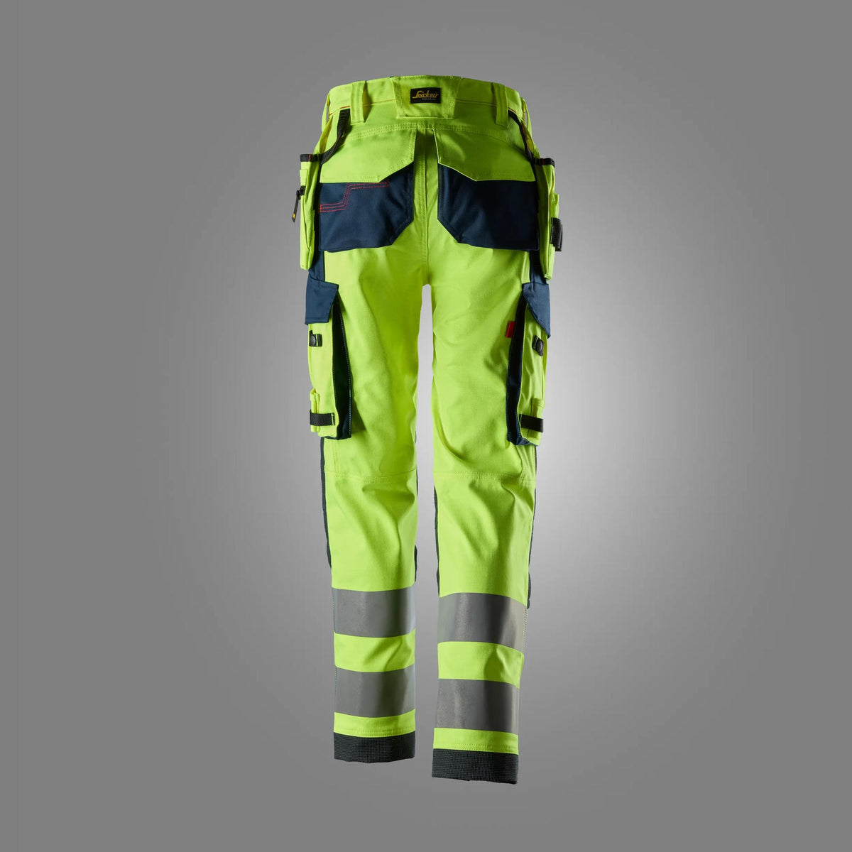 Snickers Workwear 6768 ProtecWork, Women’s Stretch Trousers Holster Pockets, High-Vis Class 2 in Hi-Vis Yellow/Navy, back view