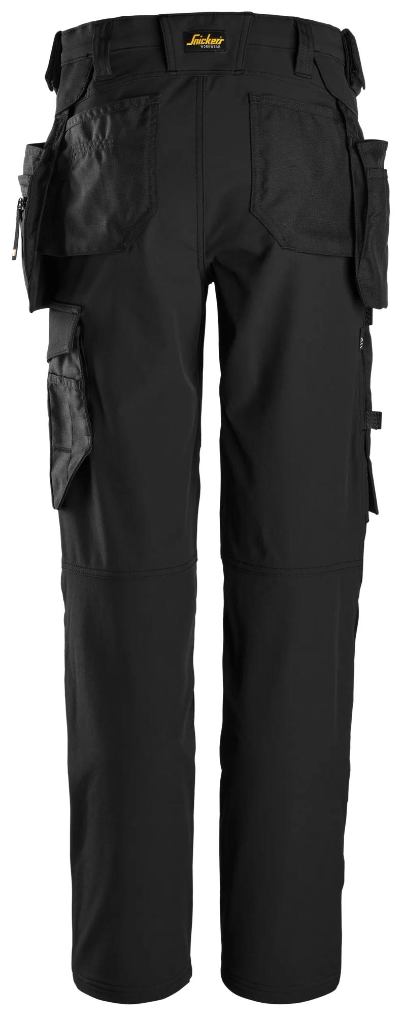 Snickers Workwear 6771 AllroundWork, Women's Full-Stretch Trousers Detachable Holster Pockets in Black/Black, back view