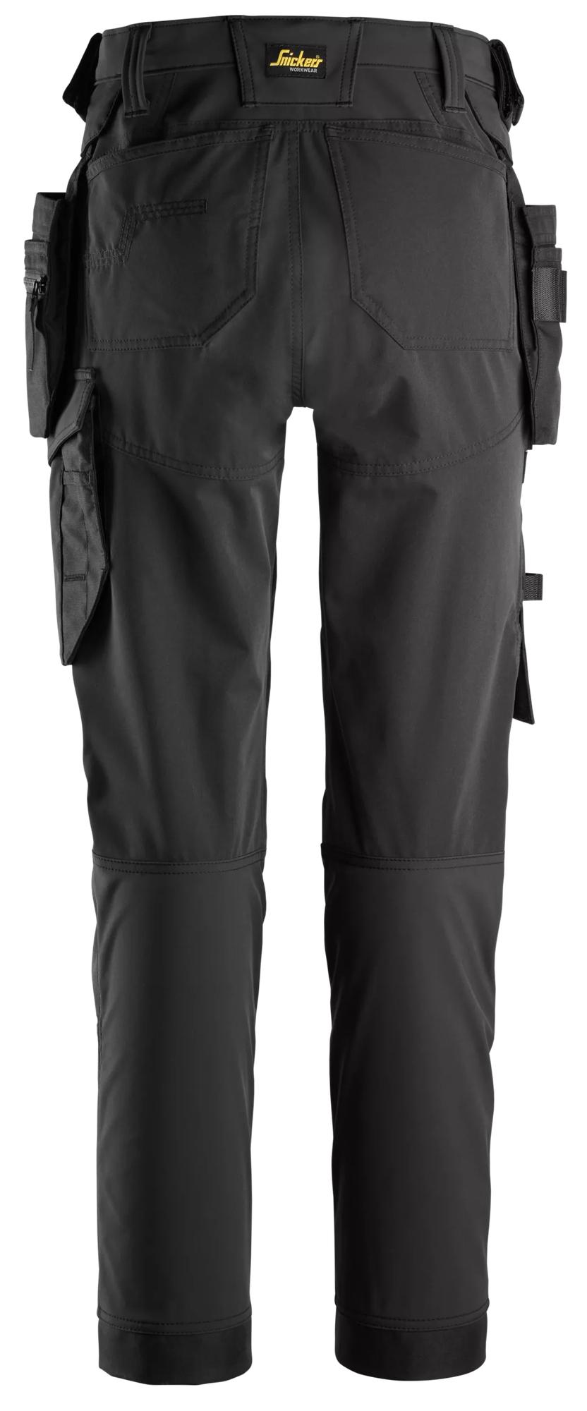Snickers Workwear 6775 AllroundWork, Women's 4-way Stretch Trousers Detachable Holster Pockets in Black/Black, back view