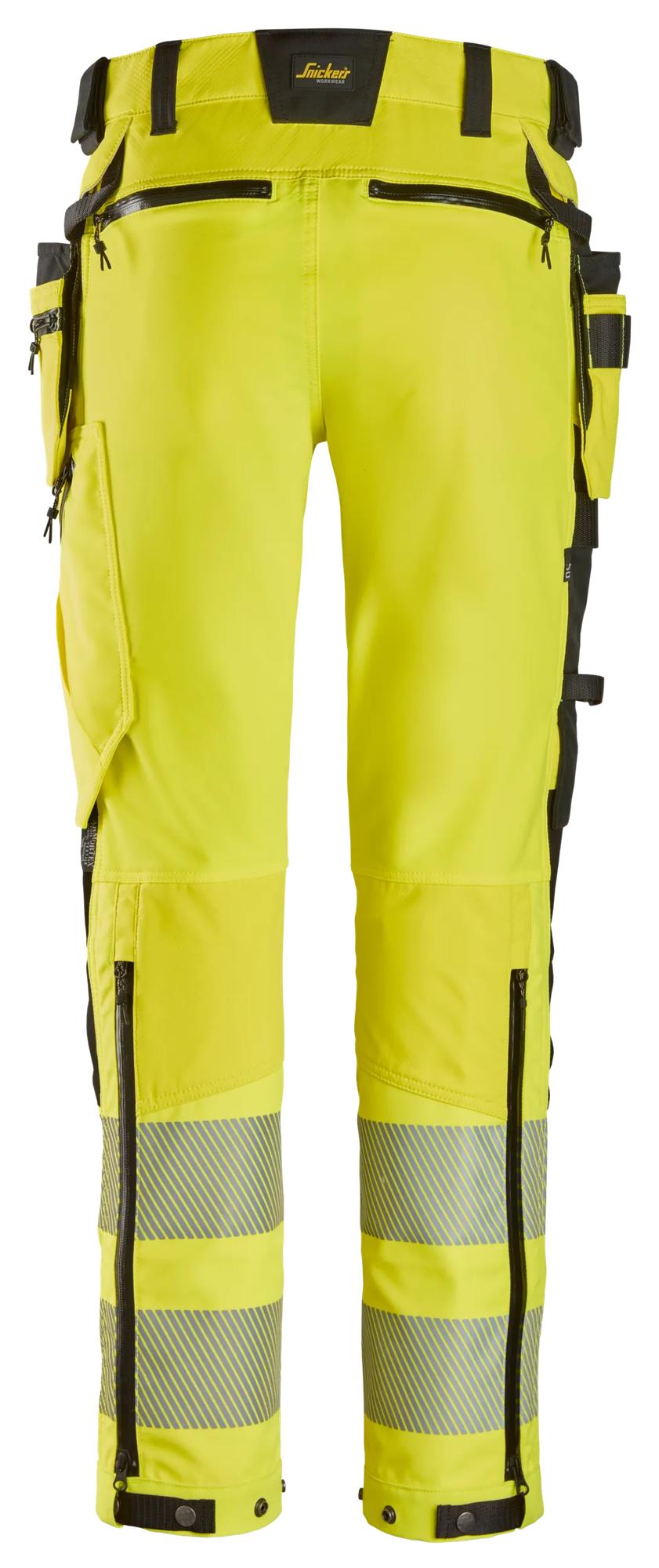 Snickers Workwear 6930 High-Vis Class 2, Trousers Detachable Holster Pockets in Hi-Vis Yellow/Black, back view