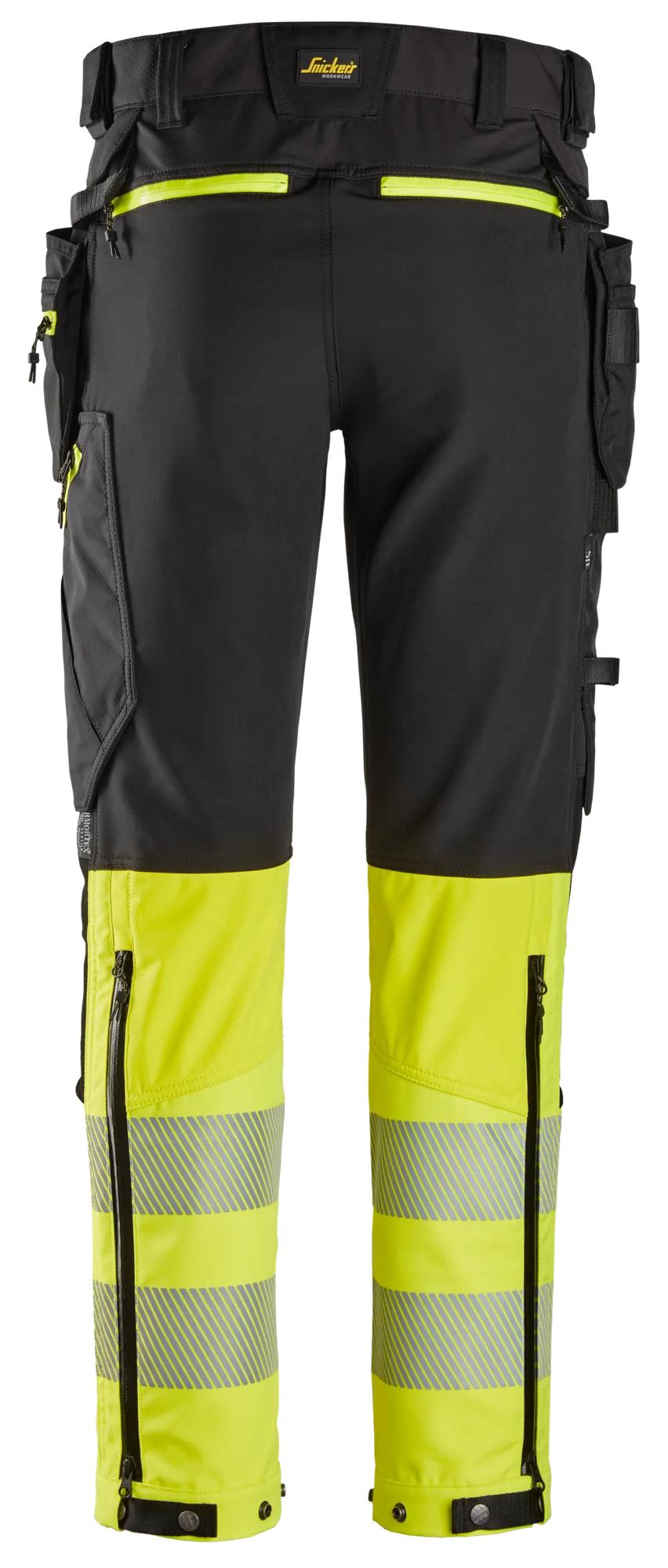 Snickers Workwear 6935 High-Vis Class 1, Trousers Detachable Holster Pockets in Black/Hi-Vis Yellow, back view