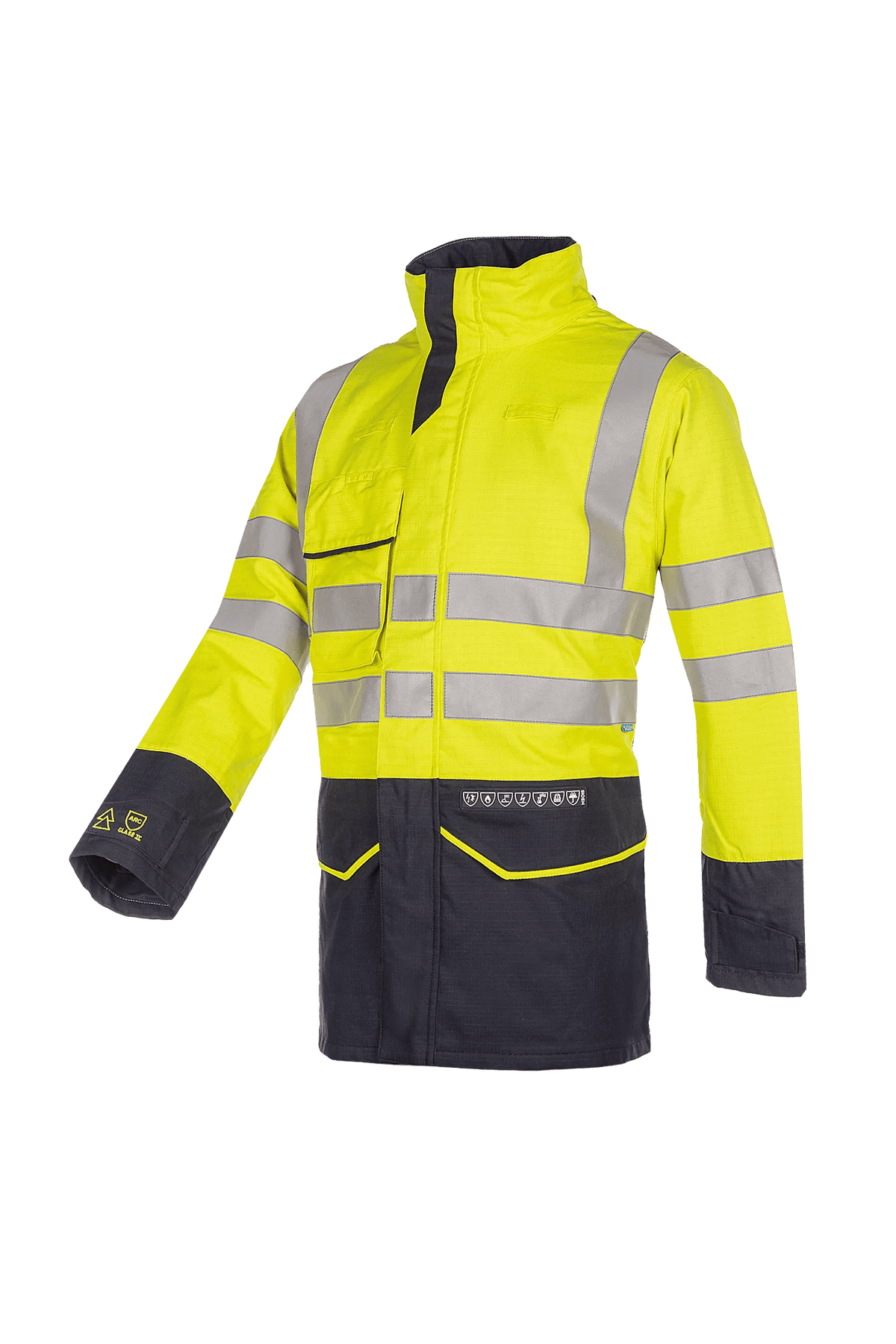 Sioen PRO Glacier in High-vis yellow/Navy blue, side view