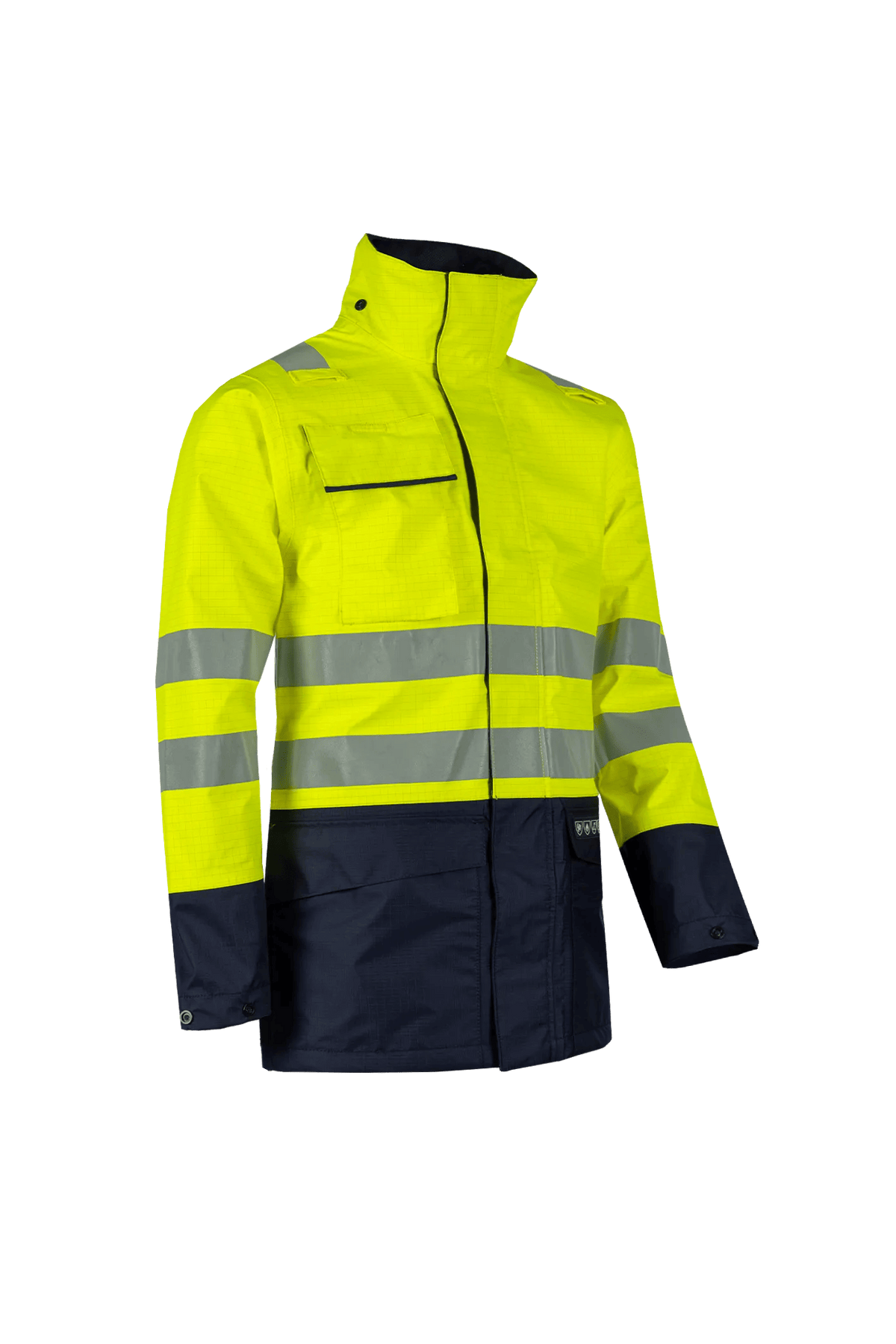 Sioen PRO Kaldvik in High-vis yellow/Navy blue, side view