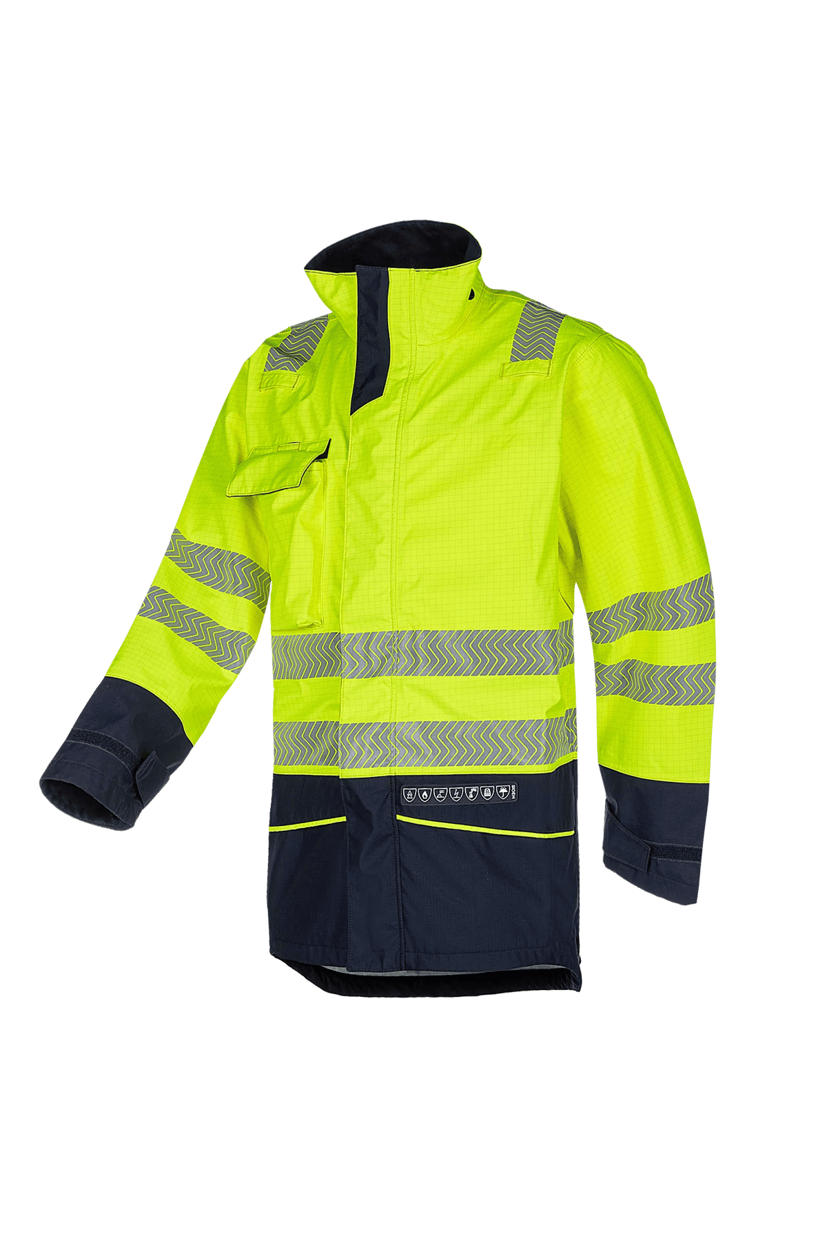 Sioen PRO Torvik in High-vis yellow/Navy blue, side view
