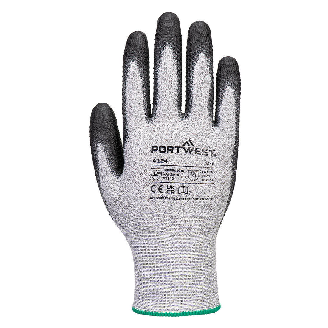 Portwest A124 Grip 13 PU Diamond Knit Glove (Pk12) in Grey/Black, back view