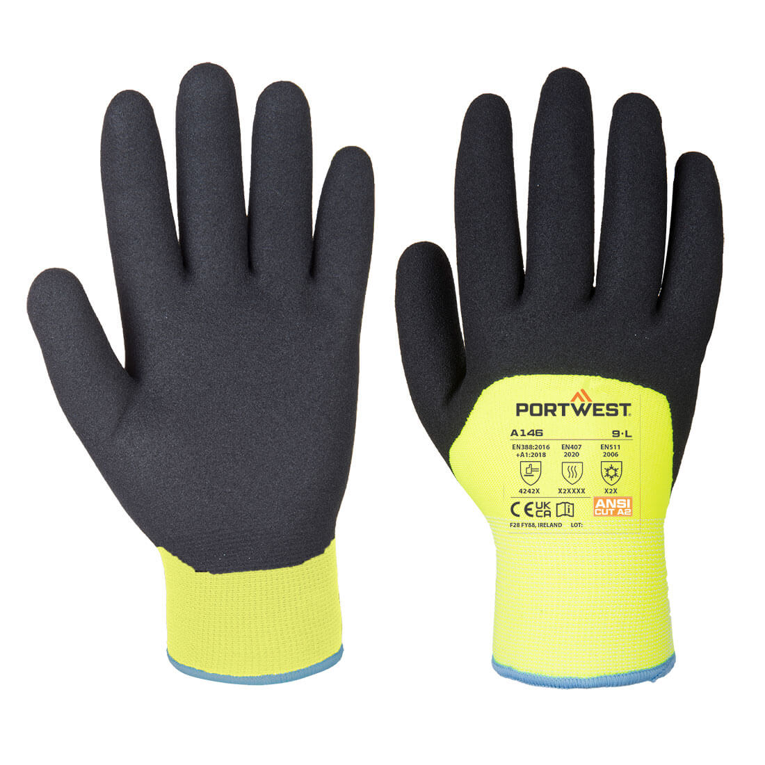 Portwest Cold 15 Nitrile Sandy 3/4 Dipped Glove in Yellow, image 2