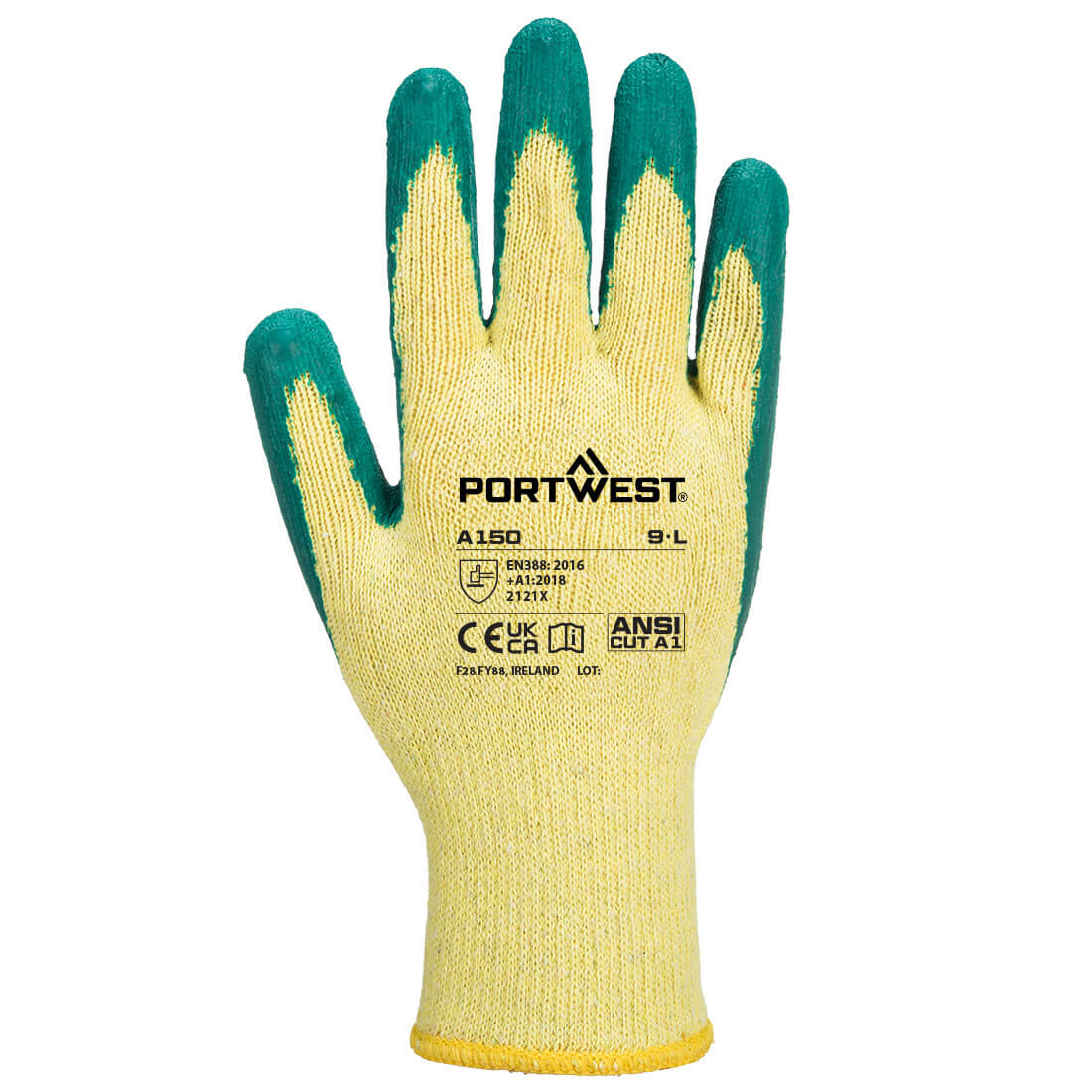 Portwest A150 Grip 10 Latex Economy Glove in Green, back view