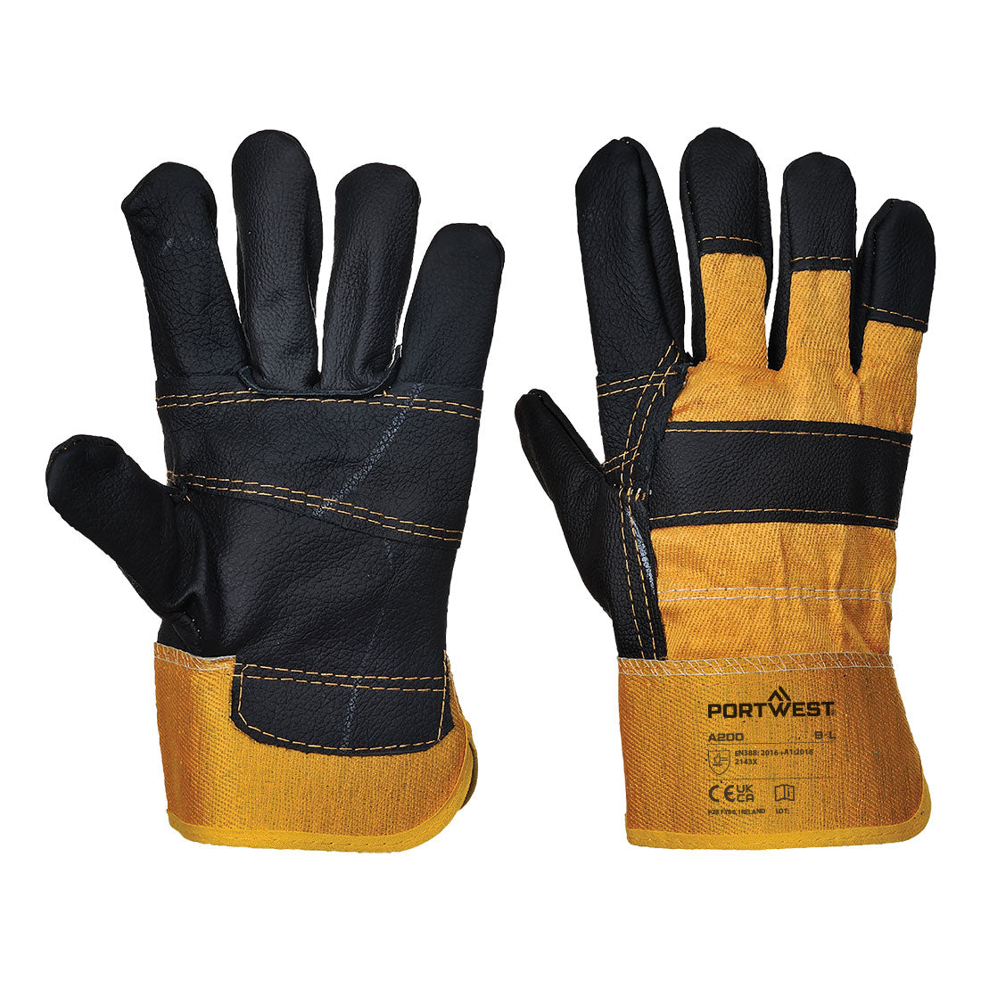 Portwest Leather Rigger 270 Cow Grain Palm Bar Glove in Yellow, main product image