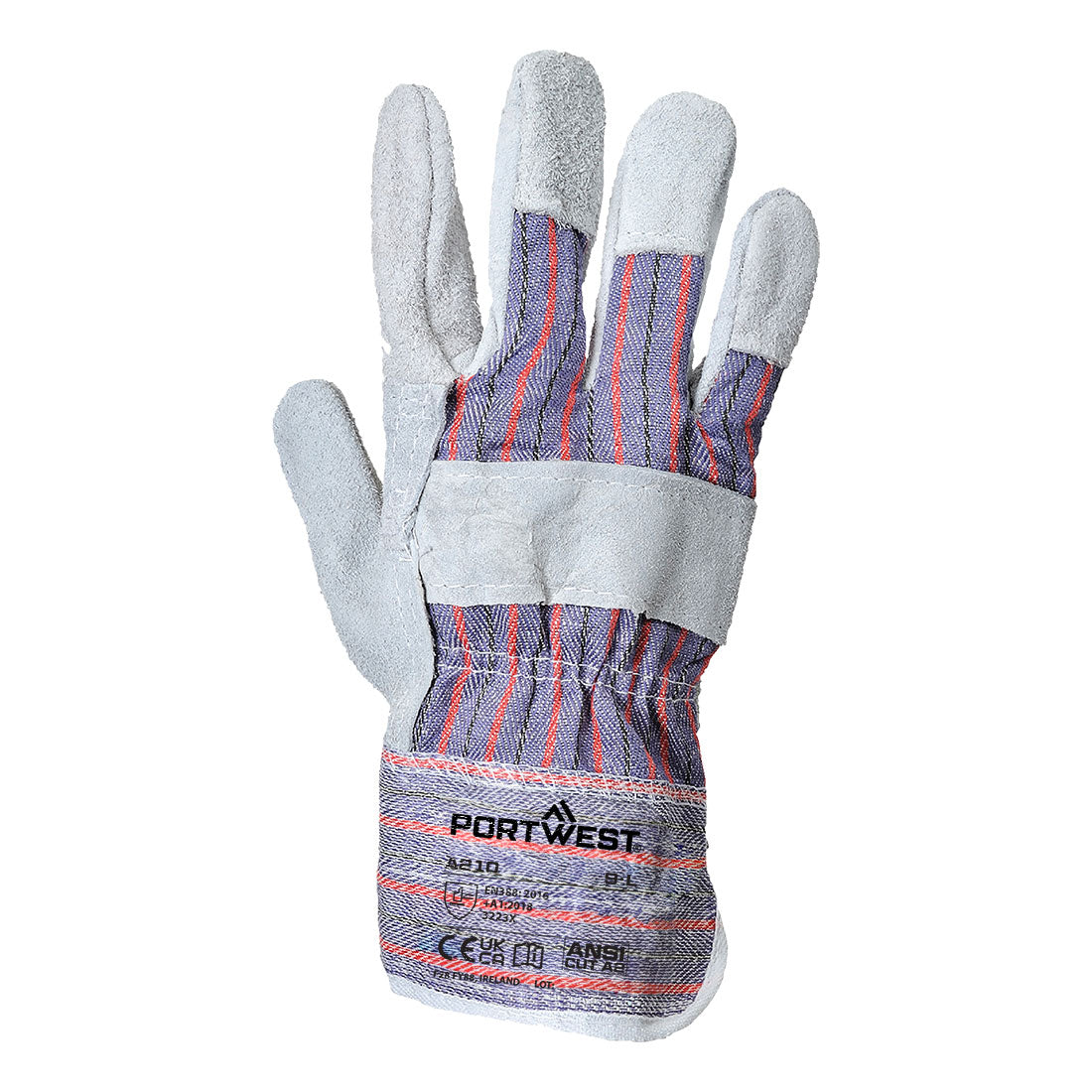 Portwest A210 Leather Rigger 260 Cow Split Palm Bar Glove in Grey, back view
