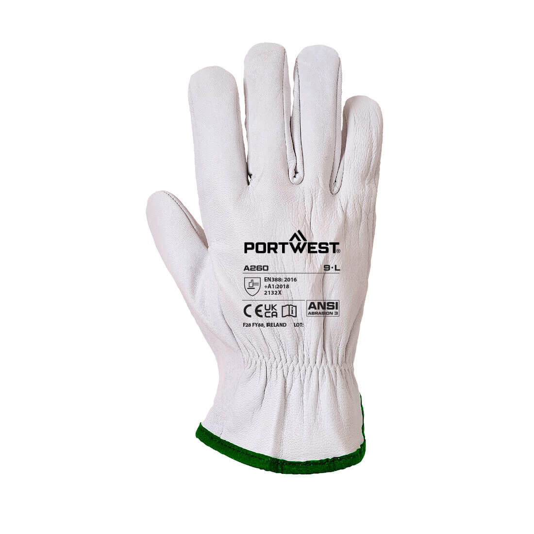 Portwest A260 Leather Driver 115 Goat Grain Glove in Grey, back view