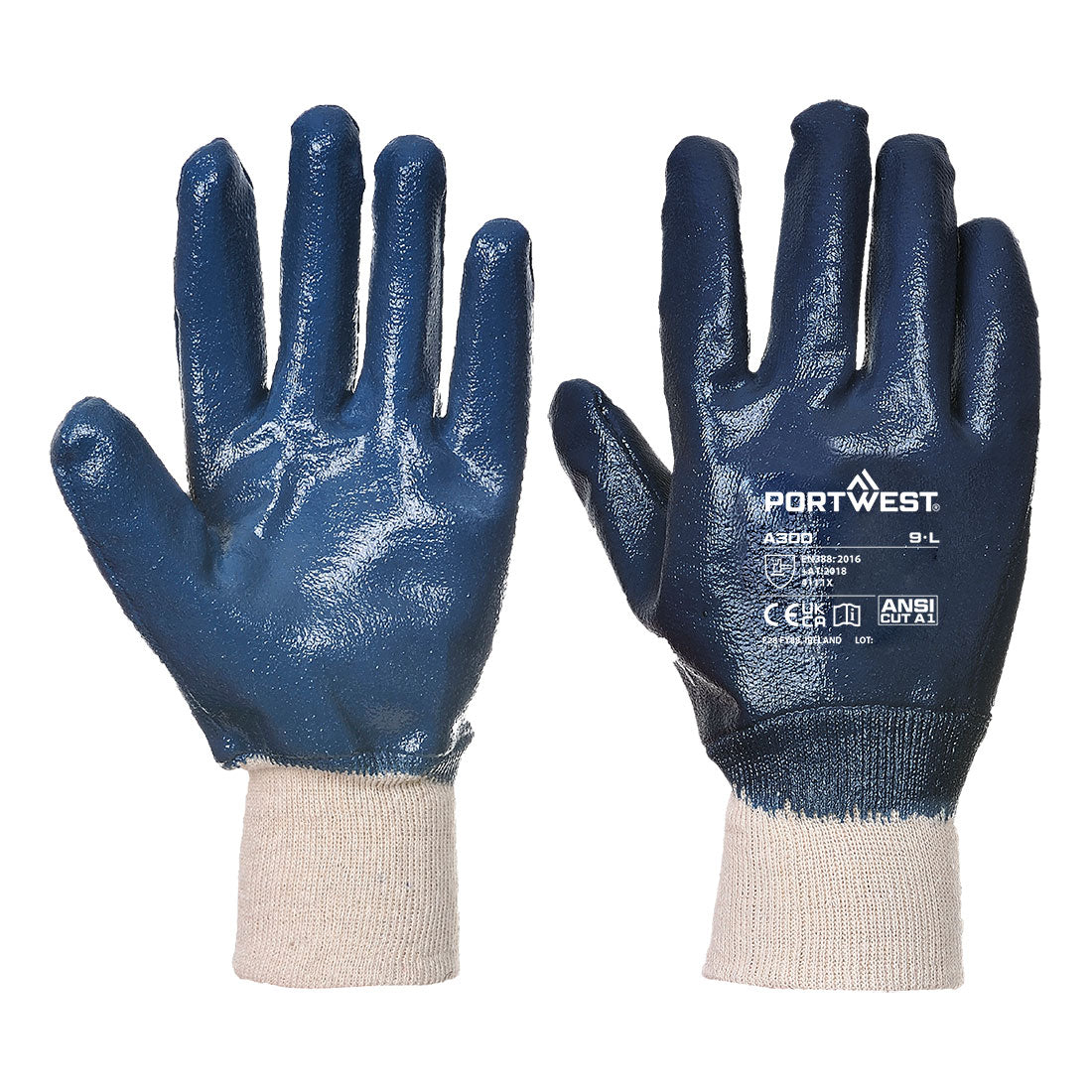 Portwest Grip 12 Nitrile Full Dipped Knitwrist Glove in Navy, main product image