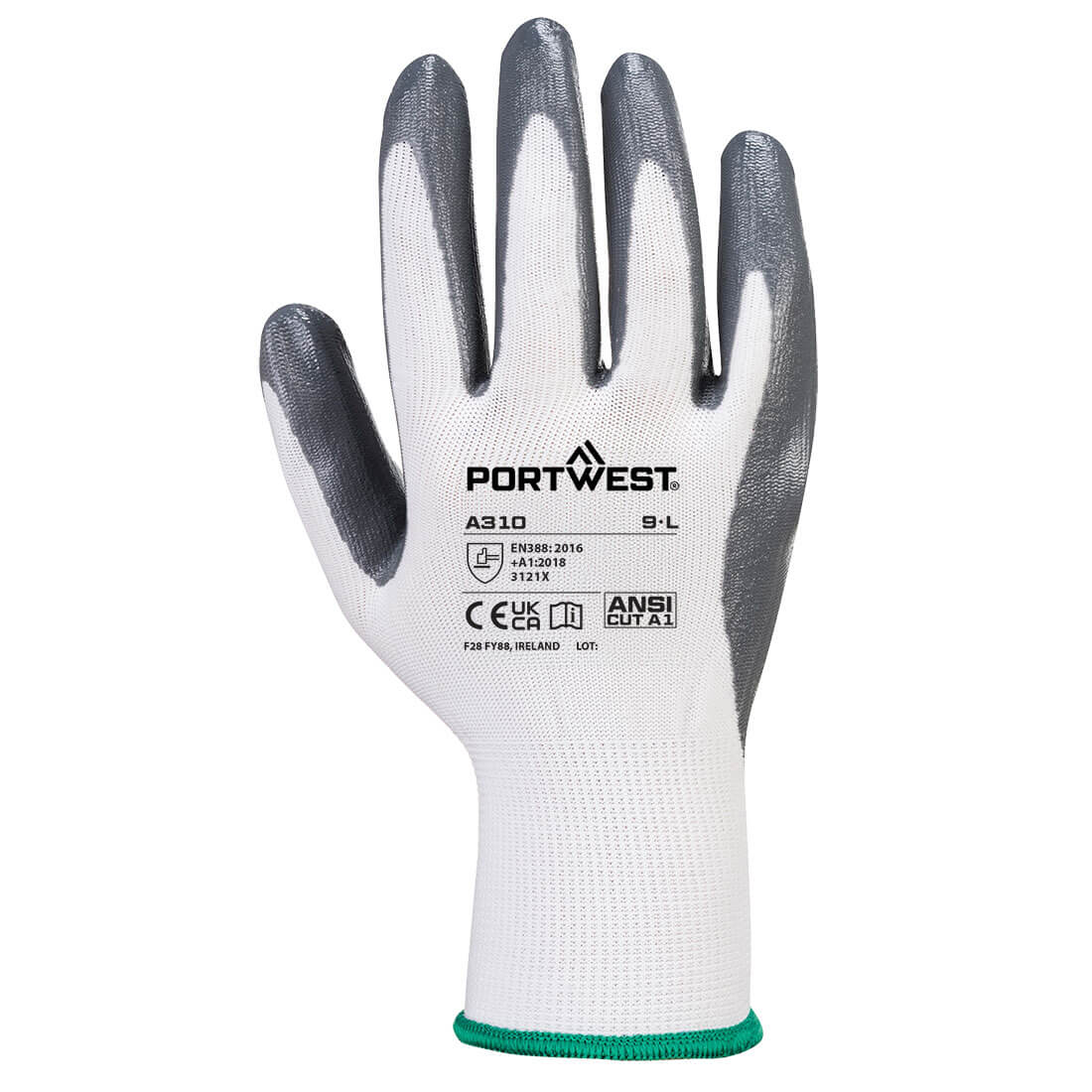 Portwest A310 Grip 13 Nitrile Glove in Grey/White, back view