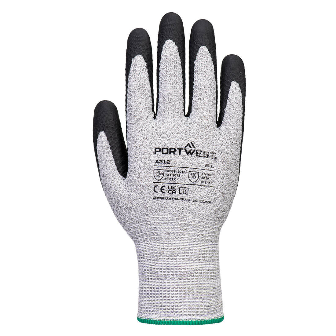 Portwest A312 Grip 13 Nitrile Diamond Knit Glove (Pk12) in Grey/Black, back view