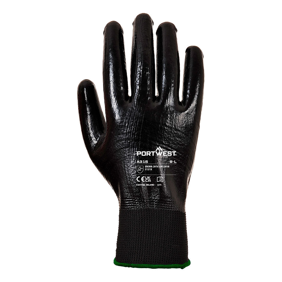 Portwest A315 Grip 13 Full Coating Nitrile Glove in Black, back view