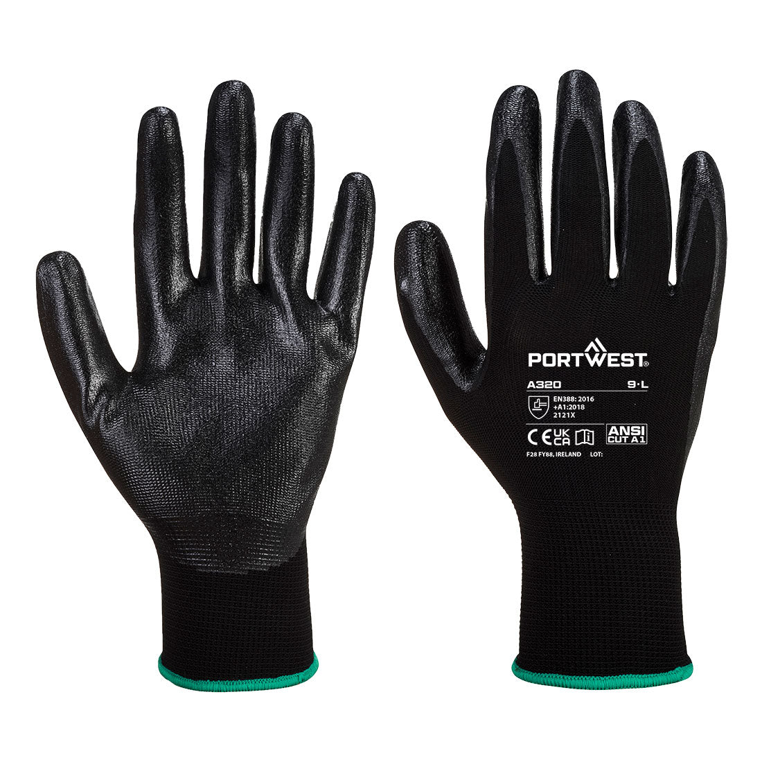Portwest Grip 13 Nitrile Foam Glove in Black, main product image