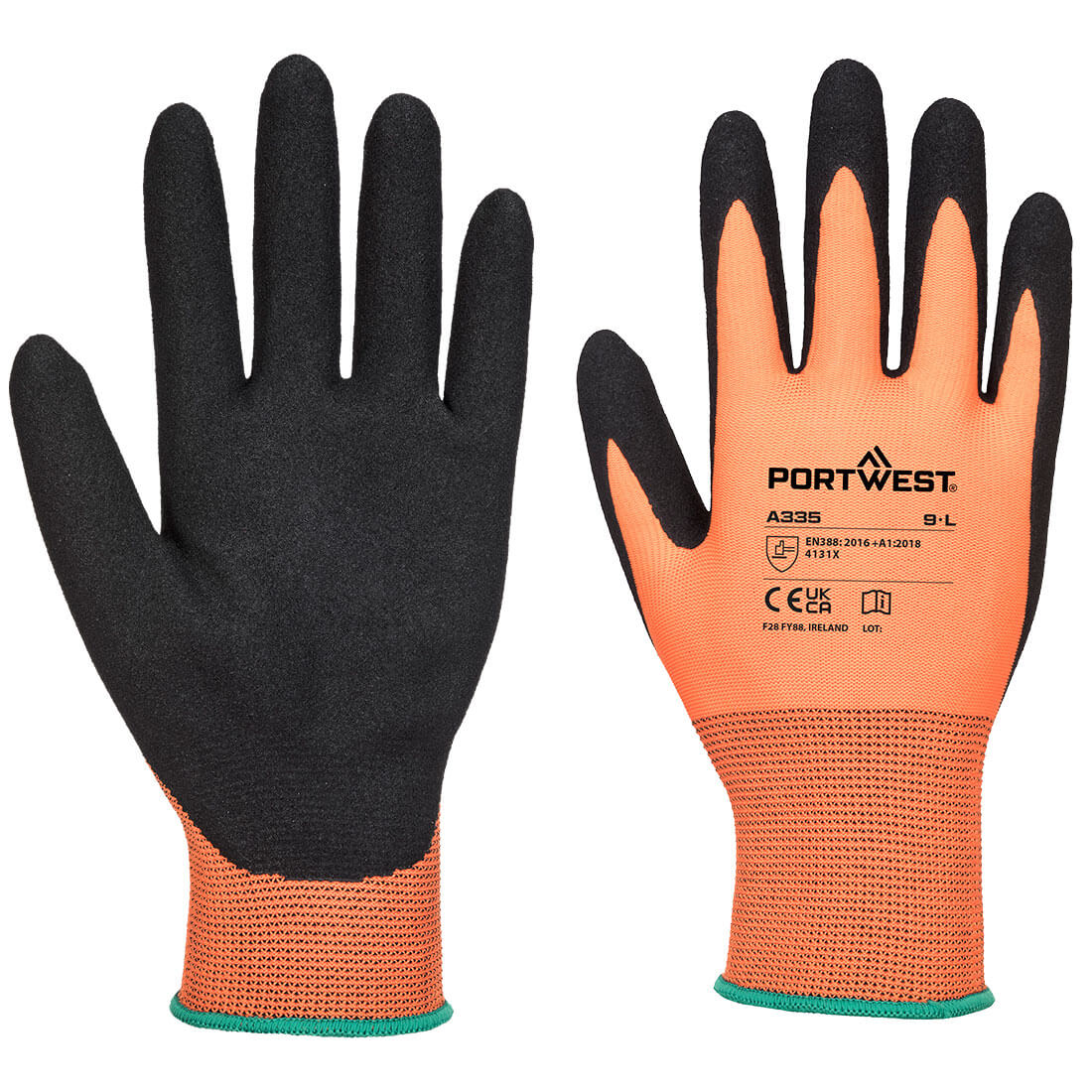 Portwest Grip 15 Polyester Nitrile Sandy Glove in Orange/Black, image 2