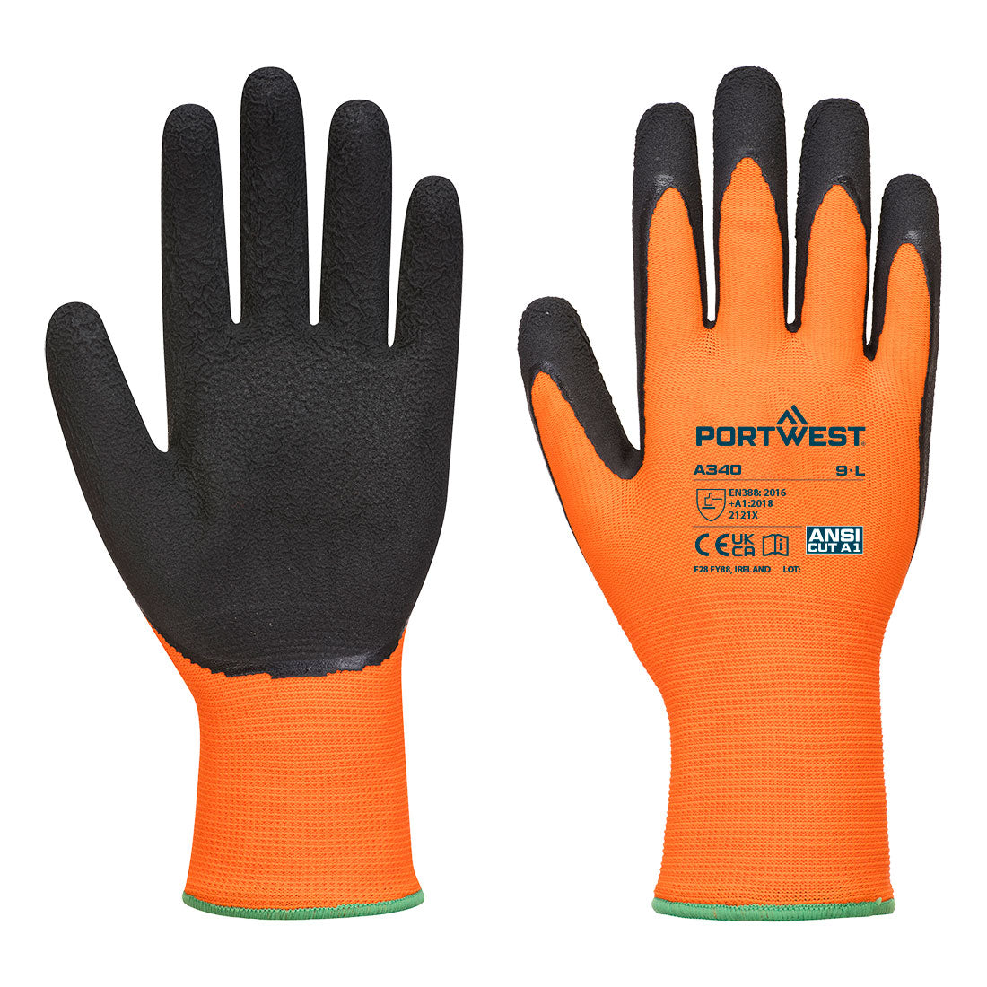 Portwest Grip 13 Latex Foam Hi-Vis Glove in Orange/Black, main product image