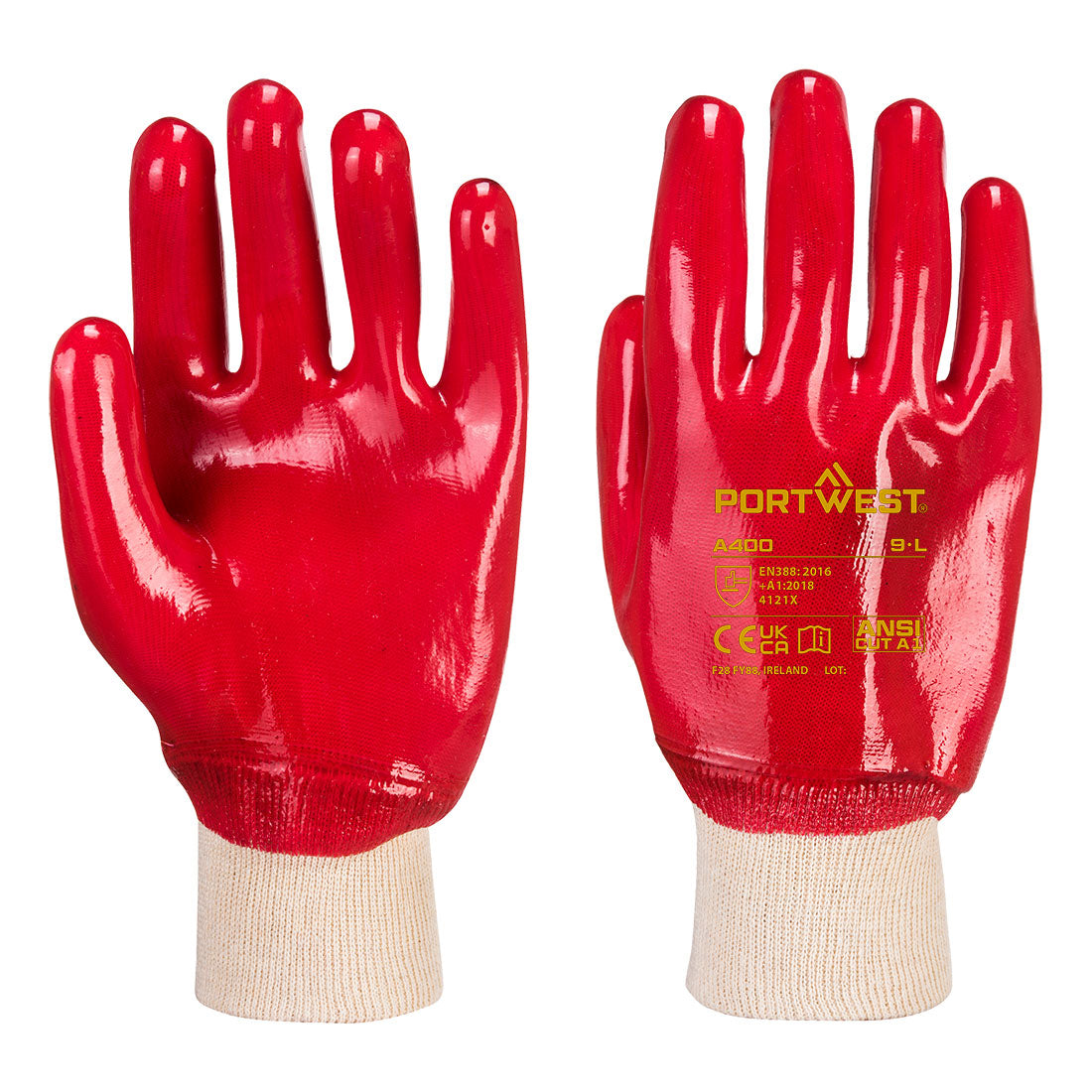 Portwest Grip PVC Knitwrist in Red, main product image