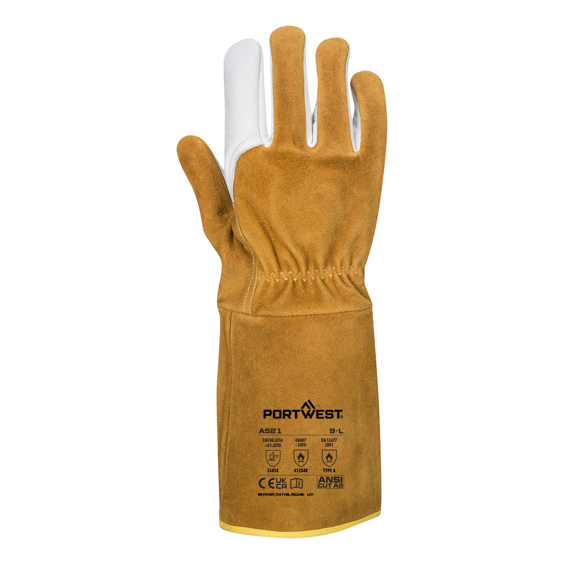 Portwest A521 TIG Welders 220 Grain Leather Gauntlet in Brown, back view
