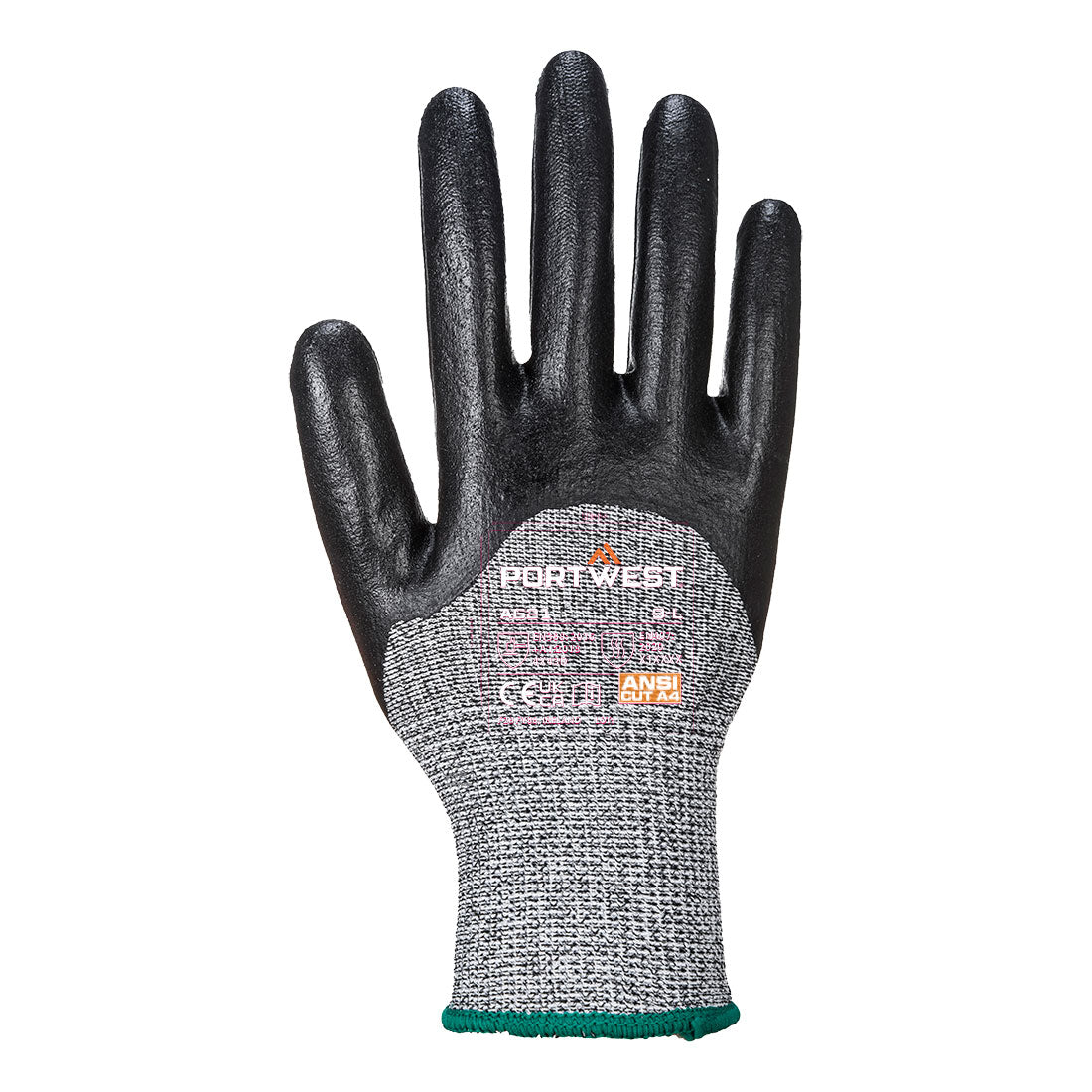 Portwest A621 Cut D13 3/4 Nitrile Foam Glove in Black, back view