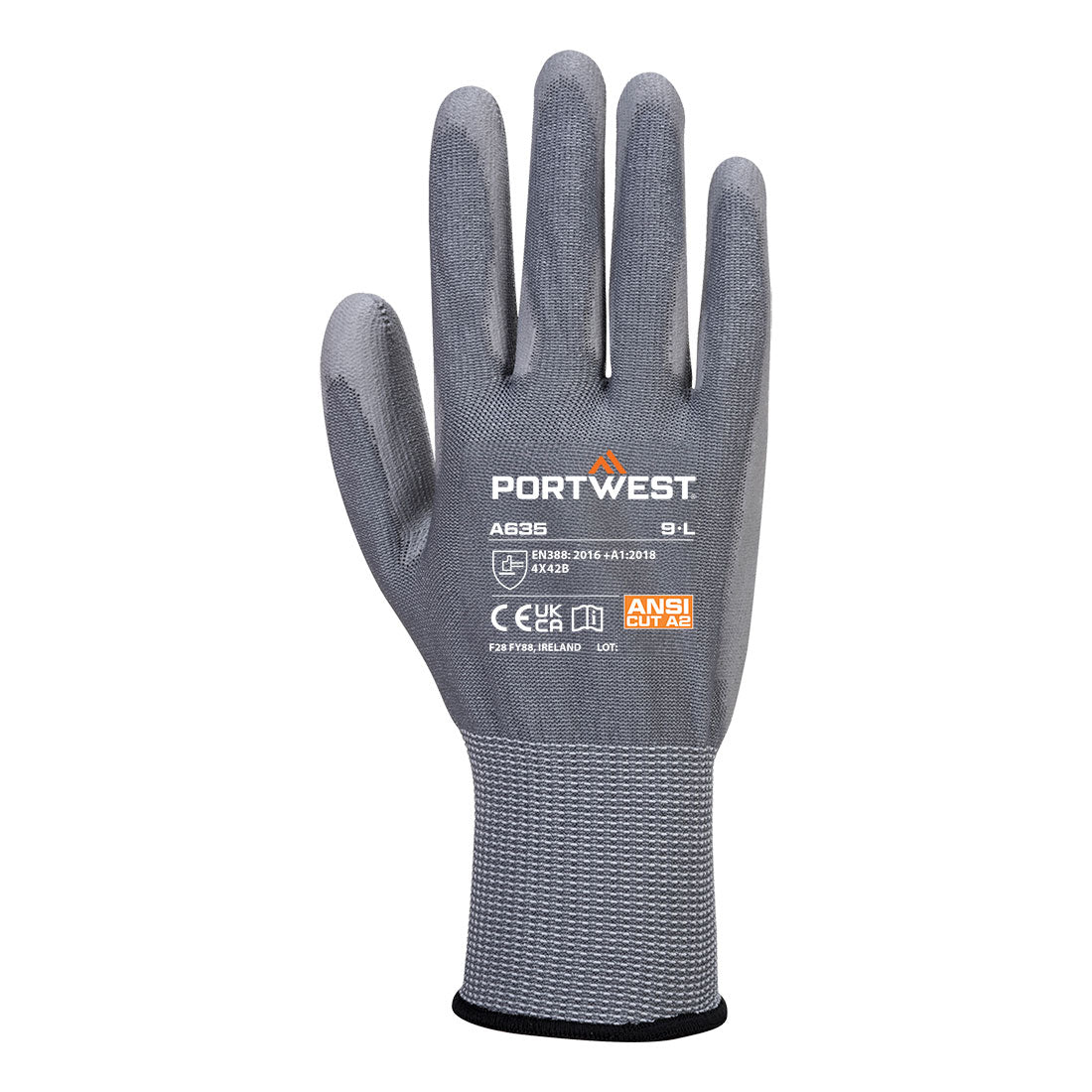 Portwest A635 Cut B13 PU Economy Glove in Grey, back view