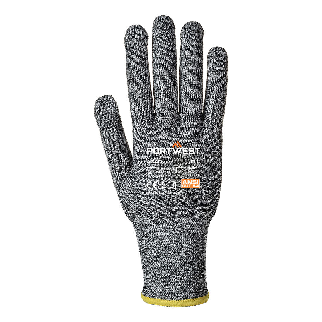 Portwest A640 Cut D13 PVC Dot Glove in Grey, back view