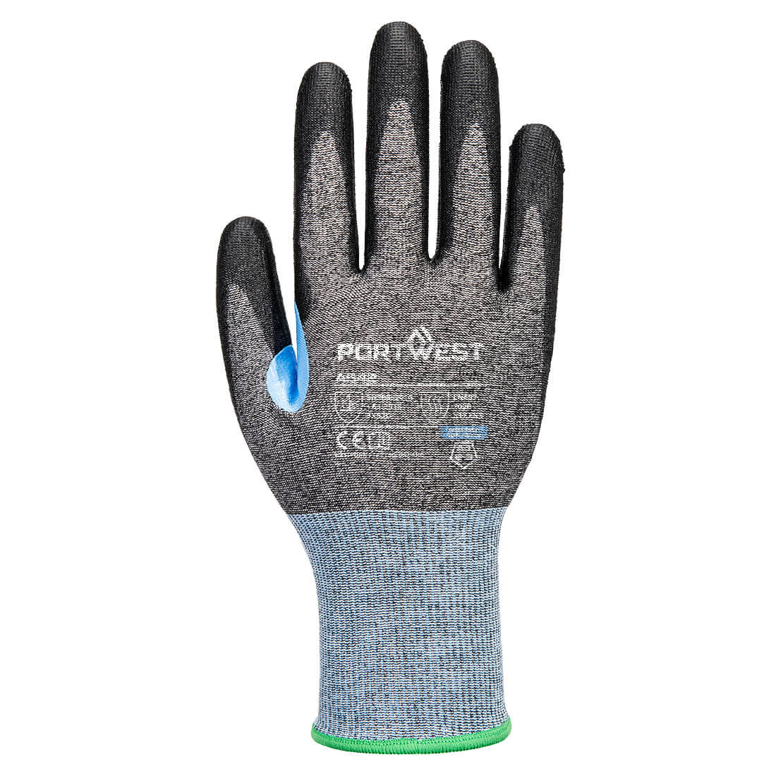 Portwest A642 CS Cut D18 PU Glove in Grey/Black, back view