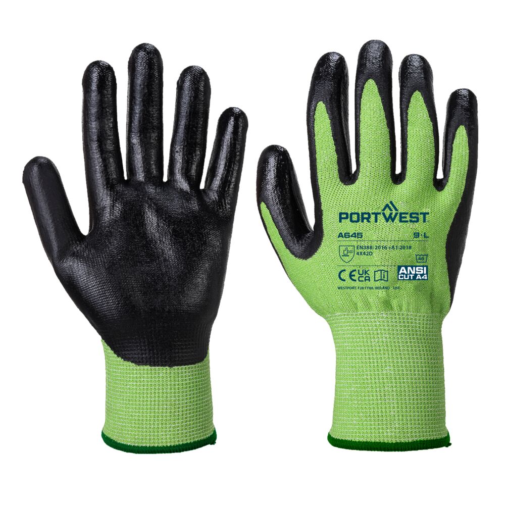 Portwest Cut D13 Nitrile Green Glove in Green/Black, main product image