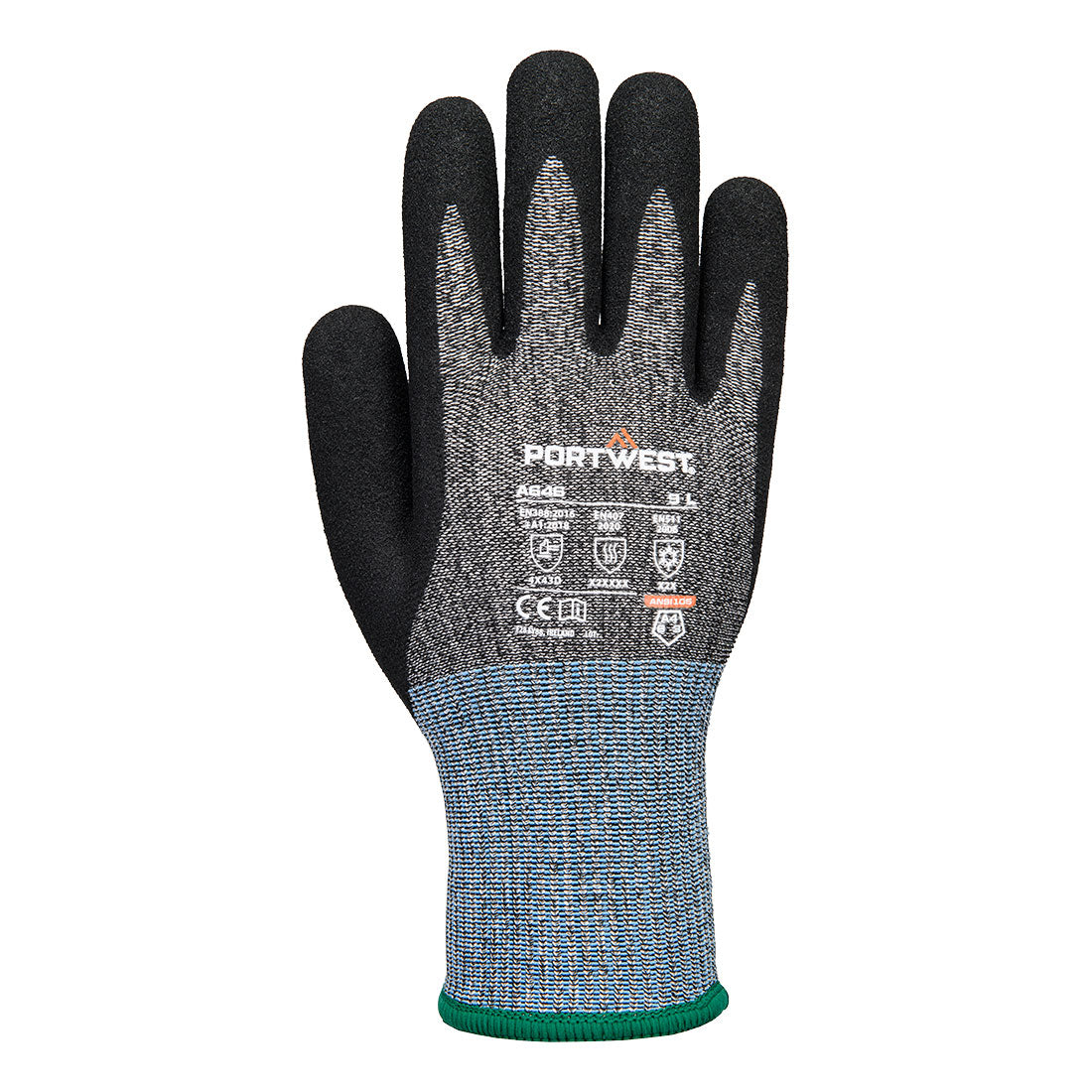 Portwest A646 Cold D13 Nitrile Viz-Tex Cut Glove in Black, back view