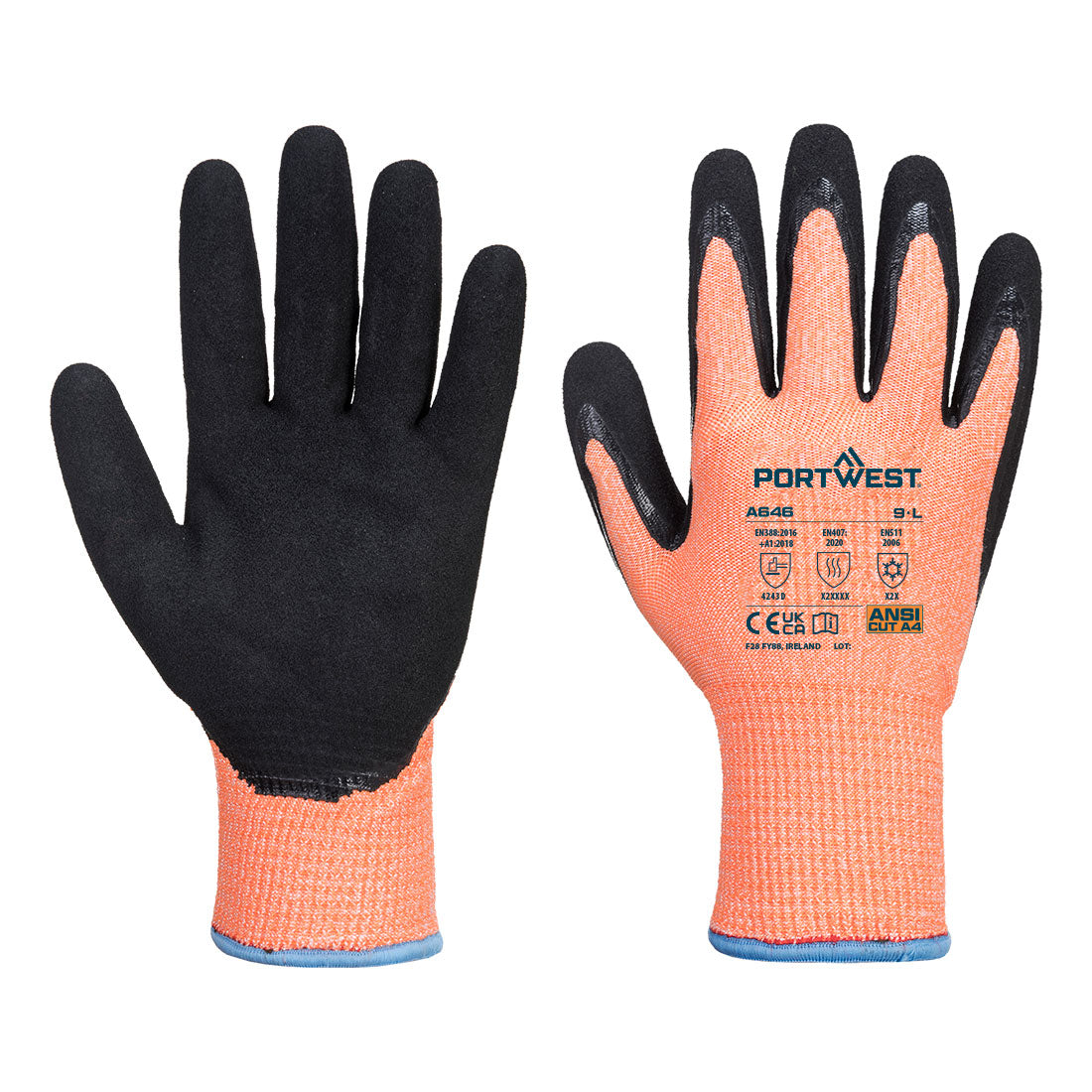 Portwest Cold D13 Nitrile Viz-Tex Cut Glove in Orange/Black, image 2