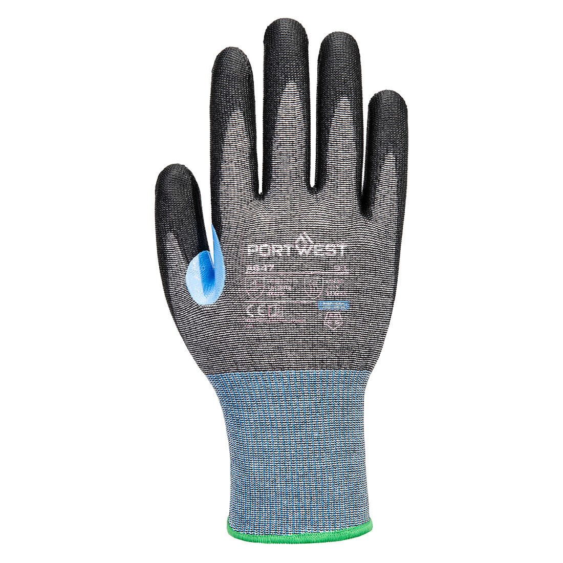 Portwest A647 CS Cut D15 PU Glove in Grey/Black, back view