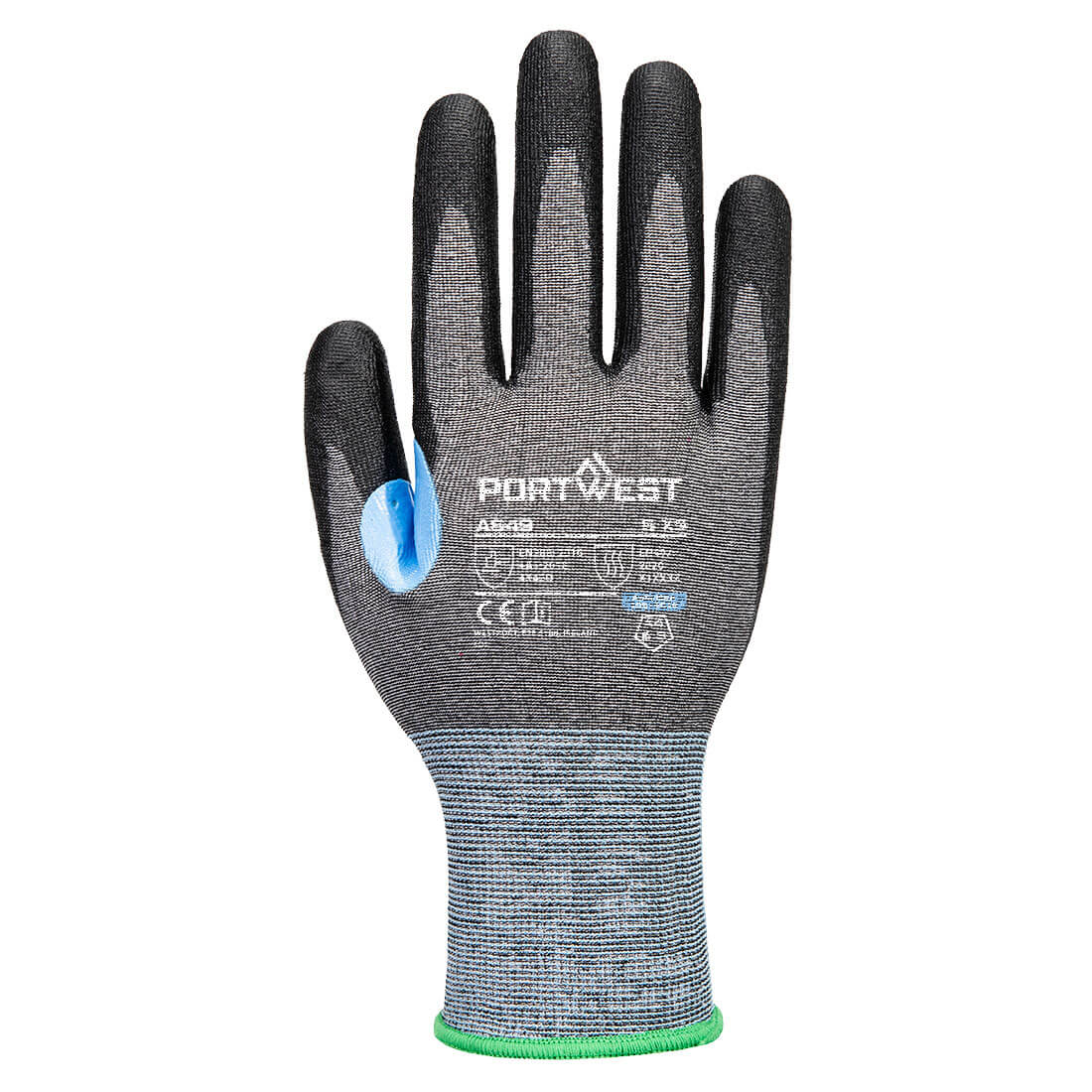 Portwest A649 CS Cut D21 PU Glove in Grey/Black, back view