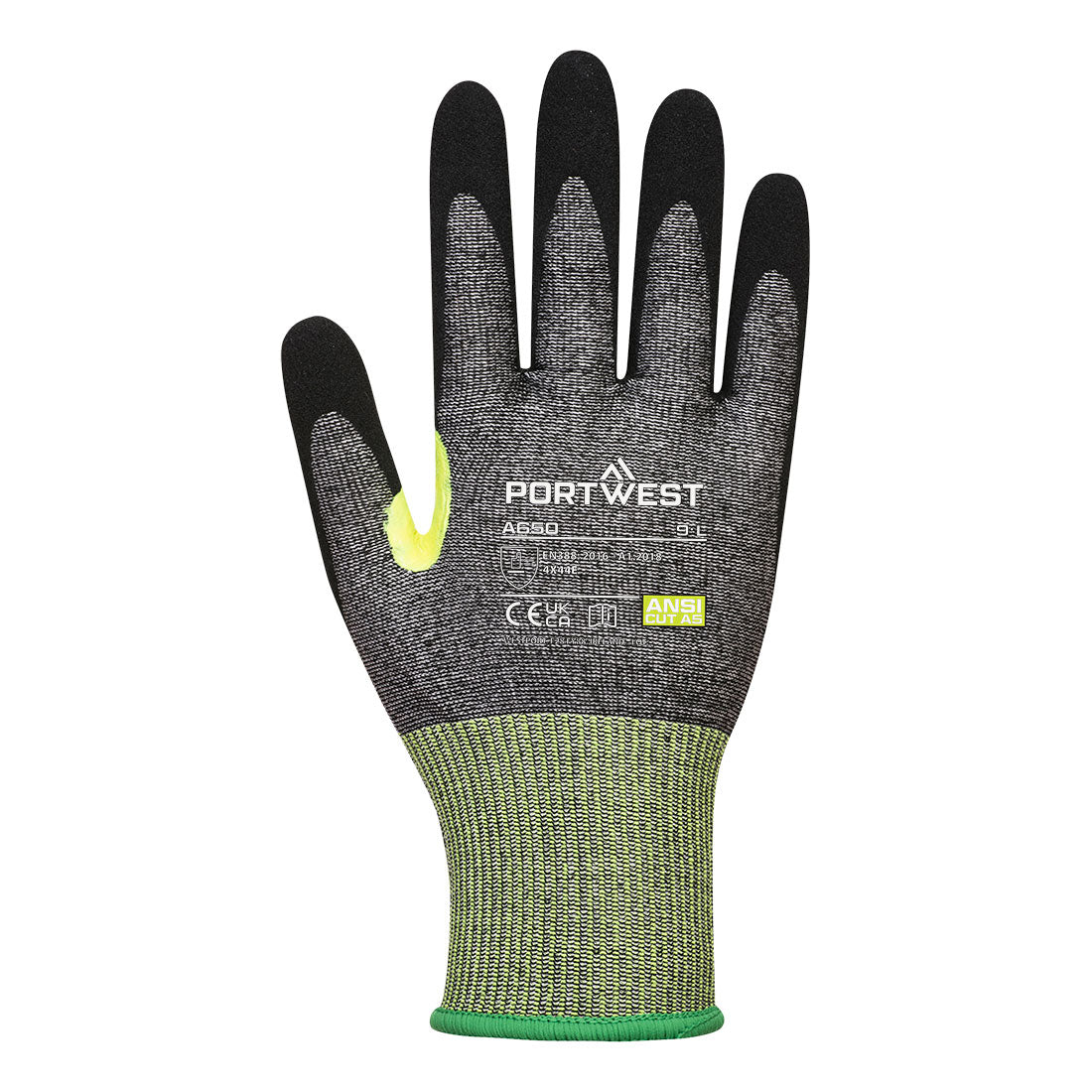 Portwest A650 CS Cut E15 Nitrile Glove in Grey/Black, back view