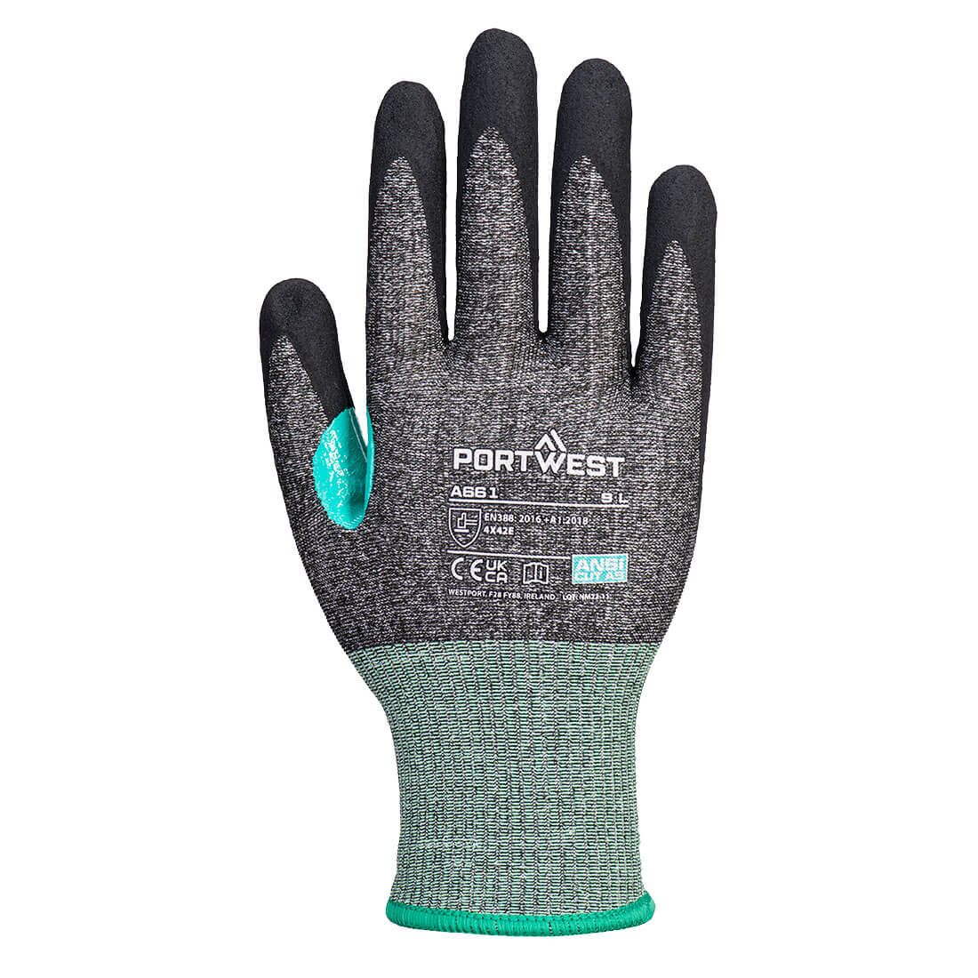 Portwest A661 CS Cut E18 Nitrile Glove in Black, back view