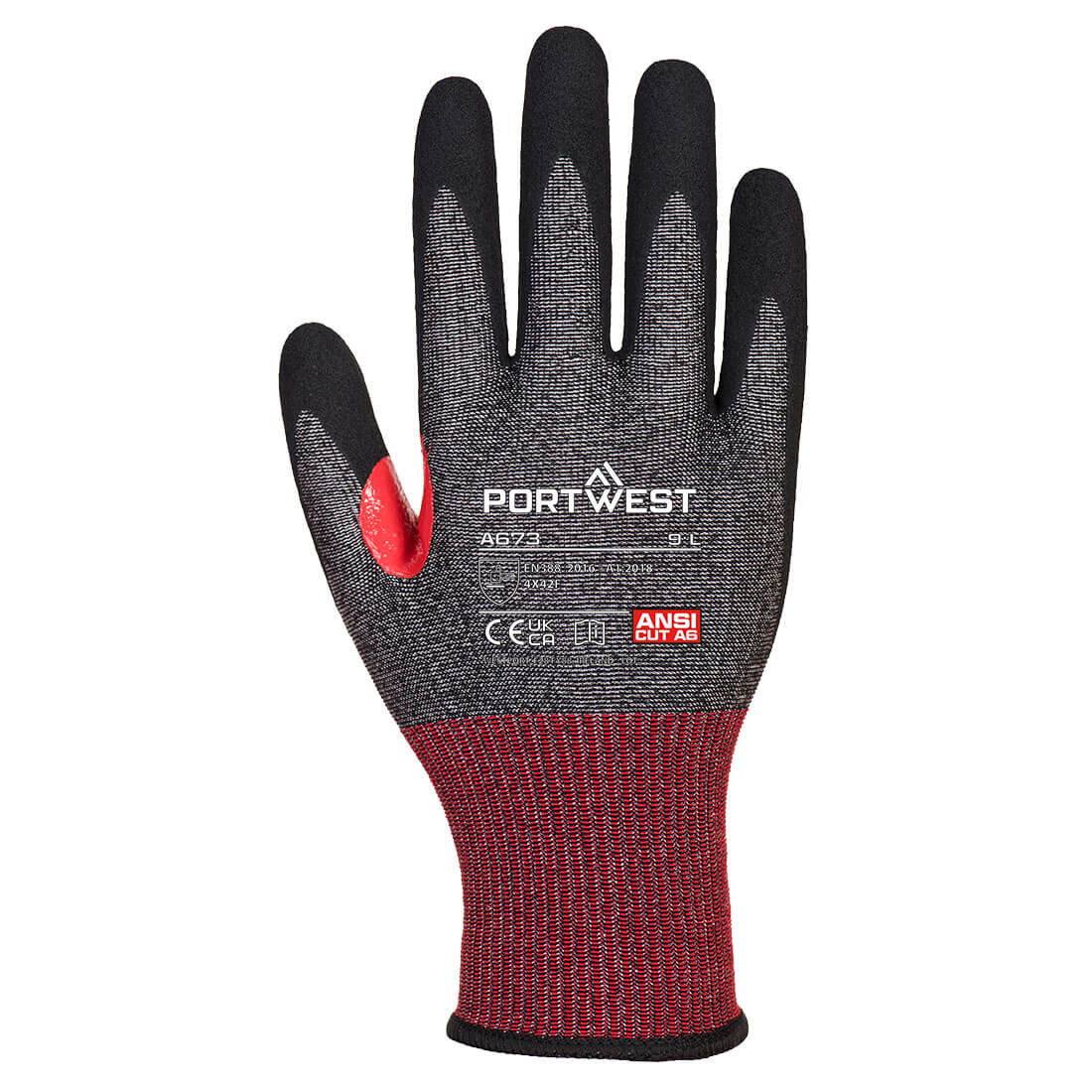 Portwest A673 CS Cut F18 Nitrile Glove in Black, back view
