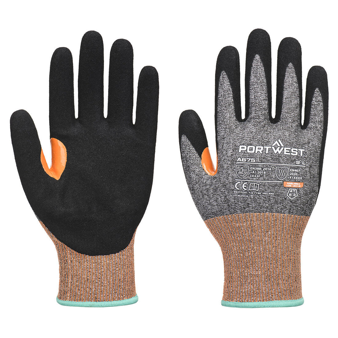 Portwest CS Cut G18 Nitrile Sandy Glove A7 in Grey/Black, main product image