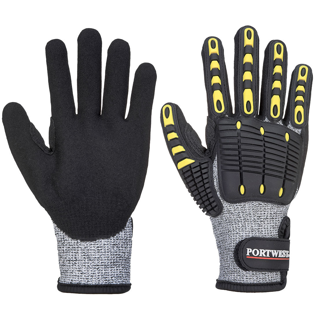 Portwest Impact C13 Nitrile Sandy Reinforced Palm Glove in Grey/Black, main product image
