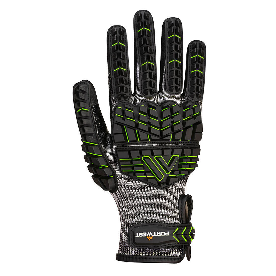 Portwest A755 Impact F15 Nitrile Foam Reinforced G Palm Glove in Black/Green, back view