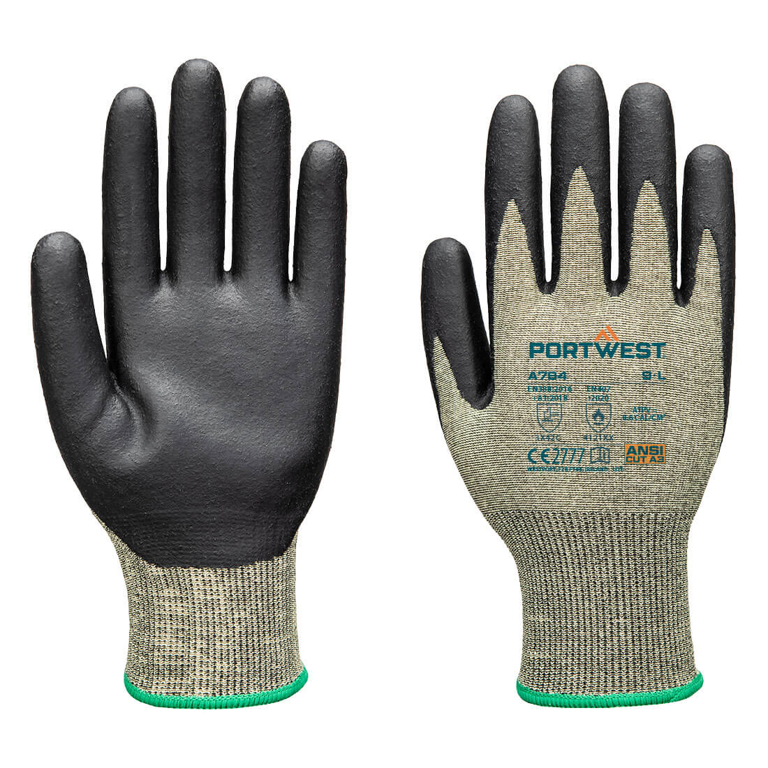 Portwest FR Arc Cut C18 Level 2 Glove in Green/Black, main product image