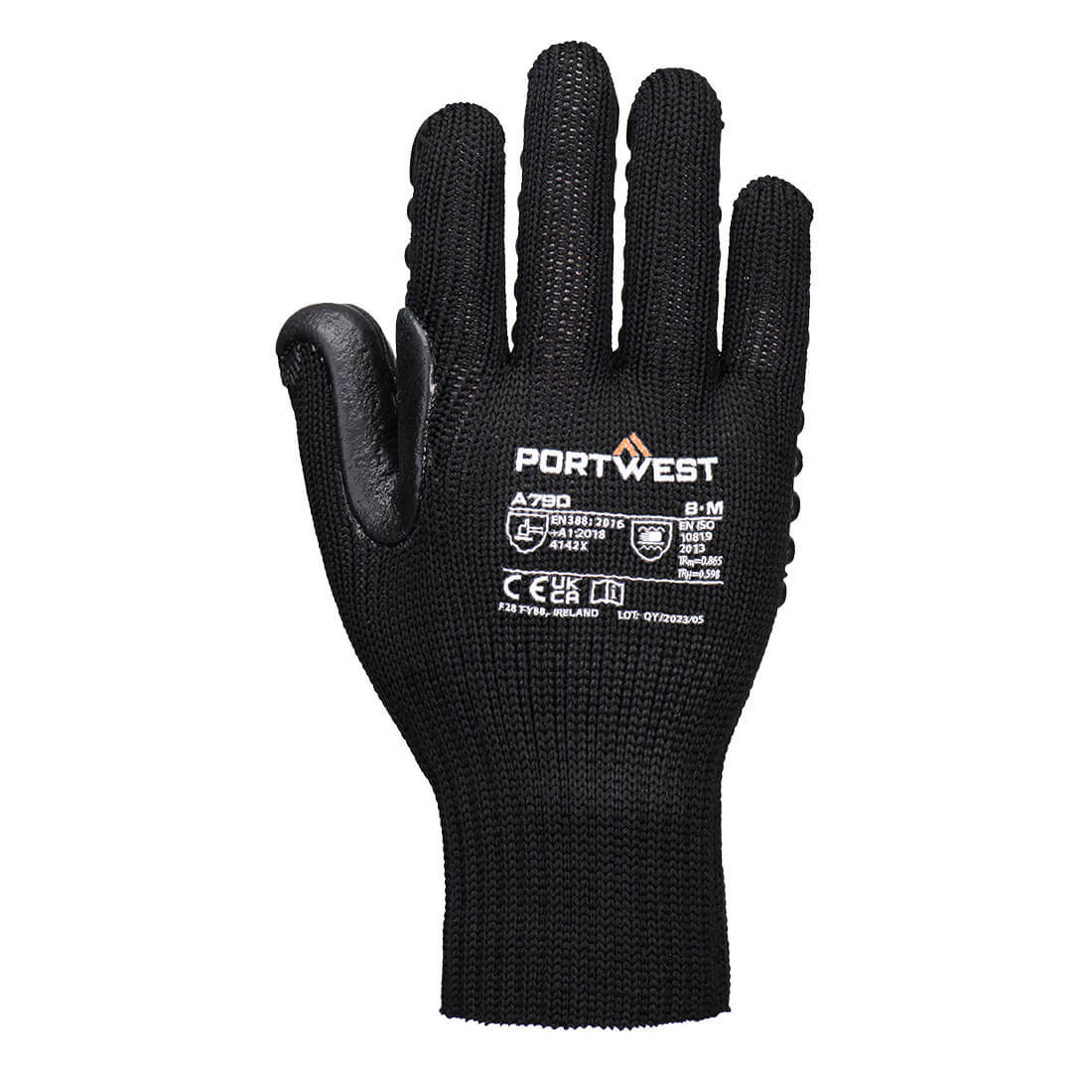 Portwest A790 Anti-Vibration 10 Rubber Chloroprene Glove in Black, back view