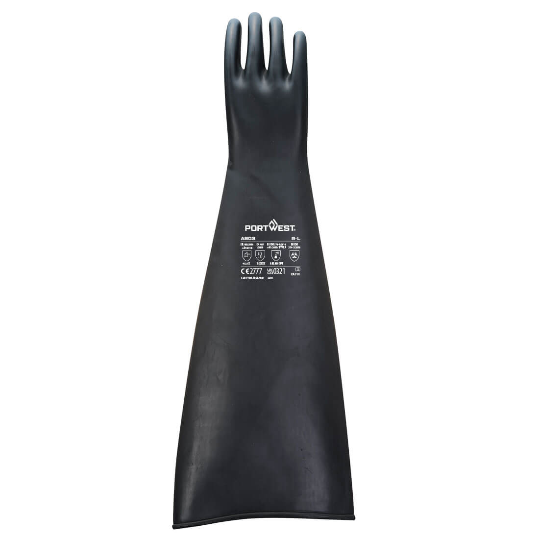 Portwest A803 Chem 600 Latex Heavyweight Gauntlet in Black, back view