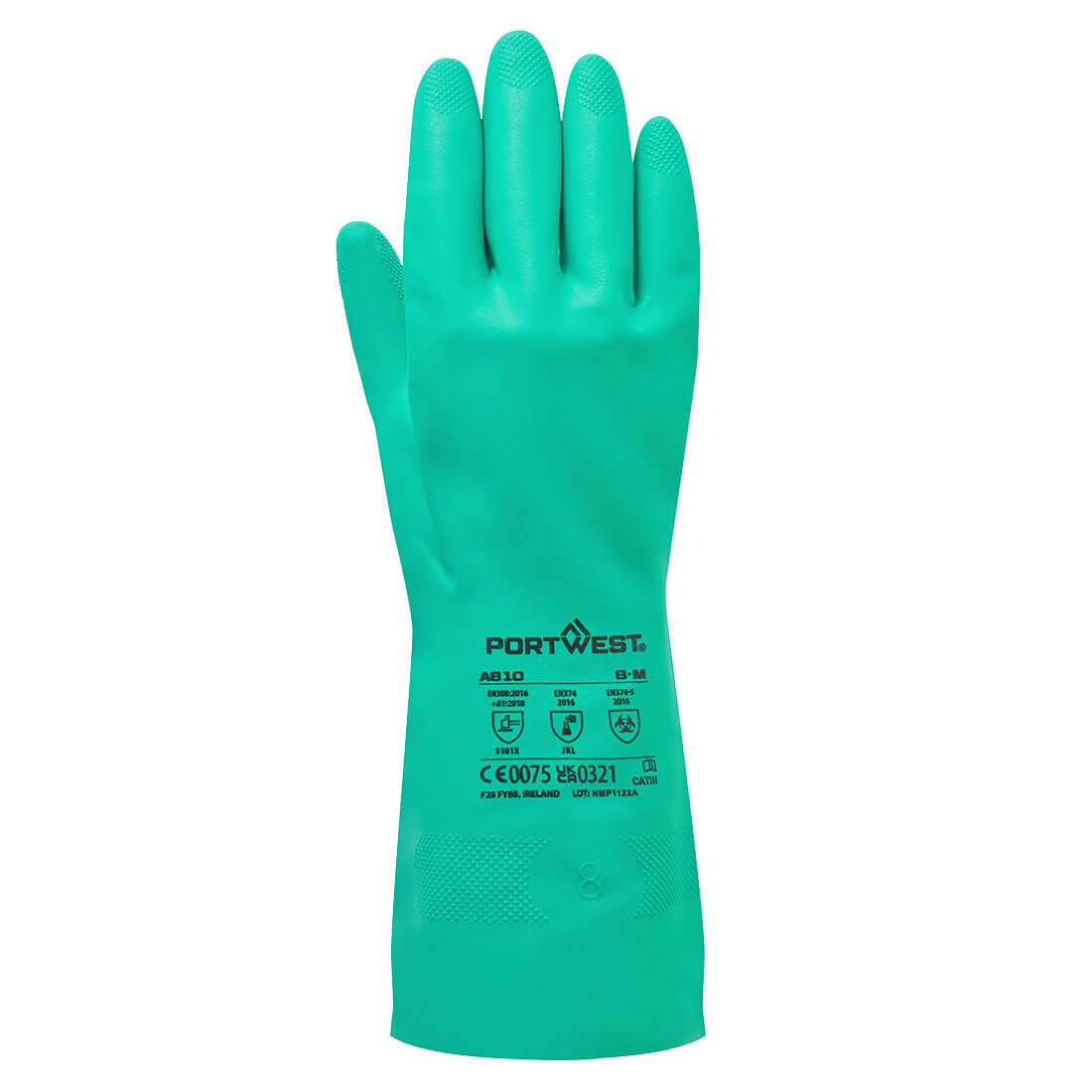 Portwest A810 Chem 320 Nitrile Gauntlet in Green, back view