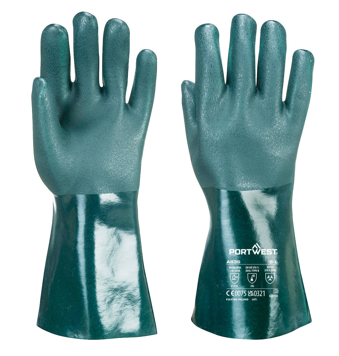 Portwest Chem 350 PVC Double Dipped Gauntlet in Green, main product image